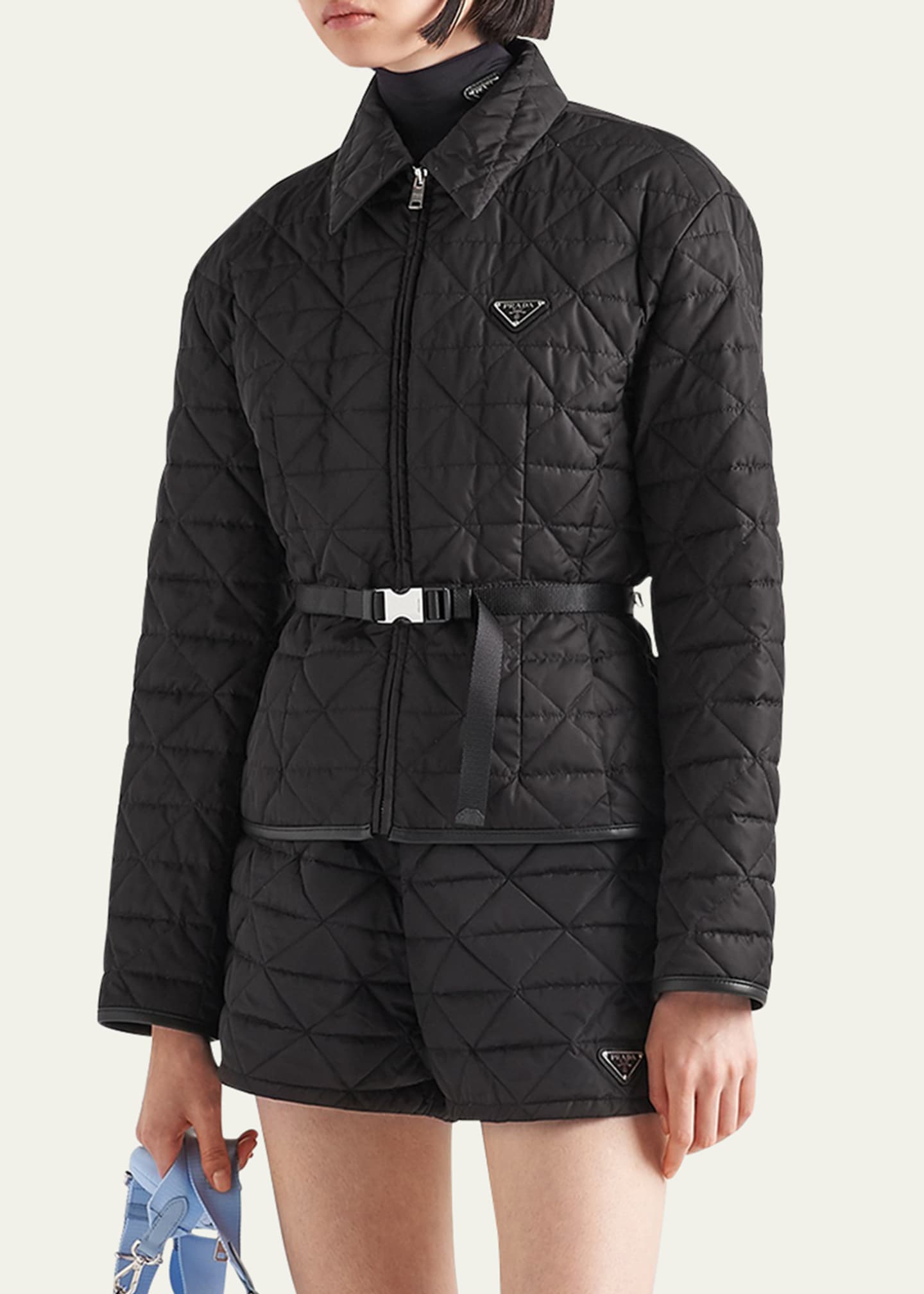 Cropped Quilted Nylon Jacket in Black - Women