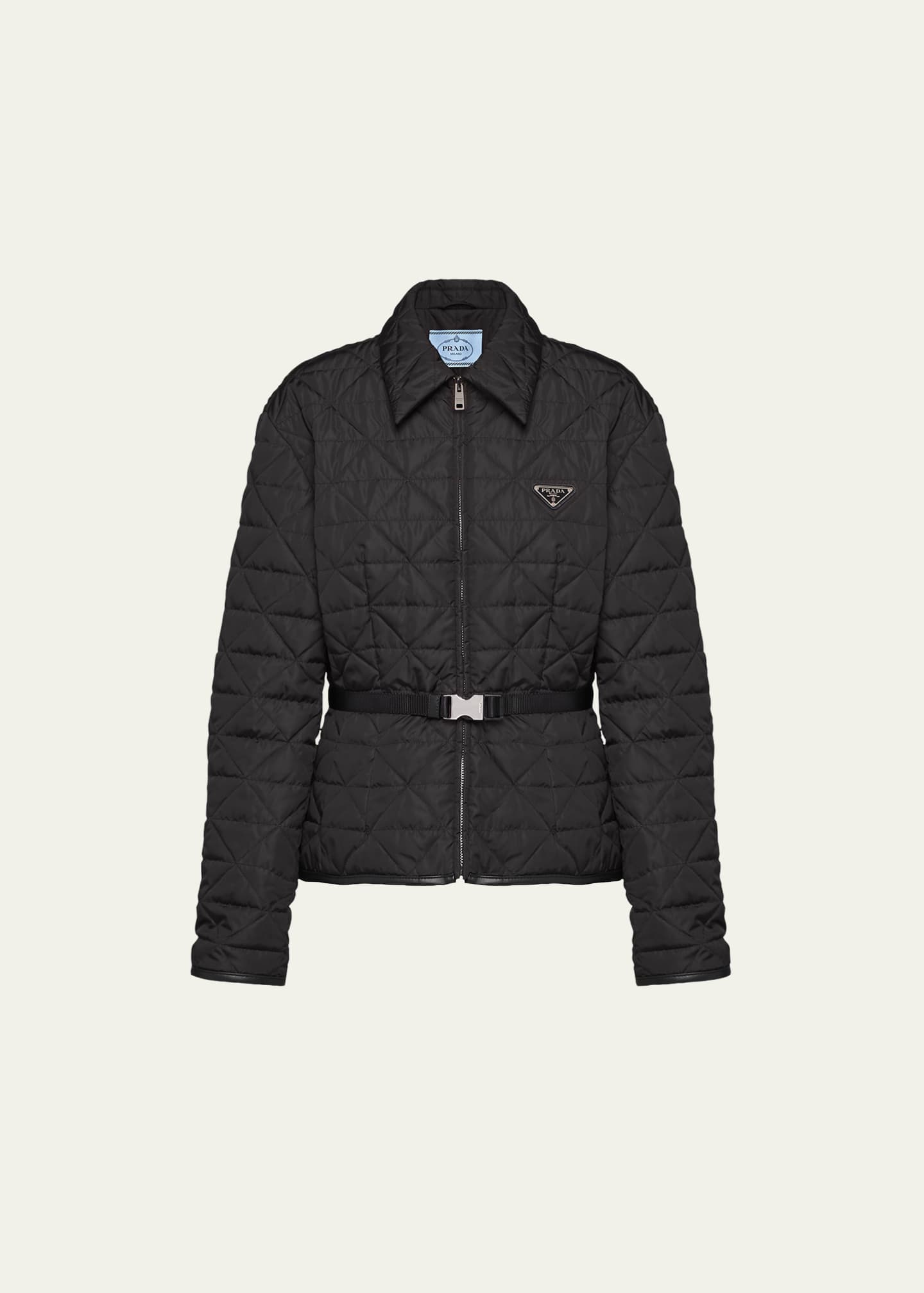 Prada Re-Nylon Quilted Crop Jacket with Tape Belt - Bergdorf Goodman