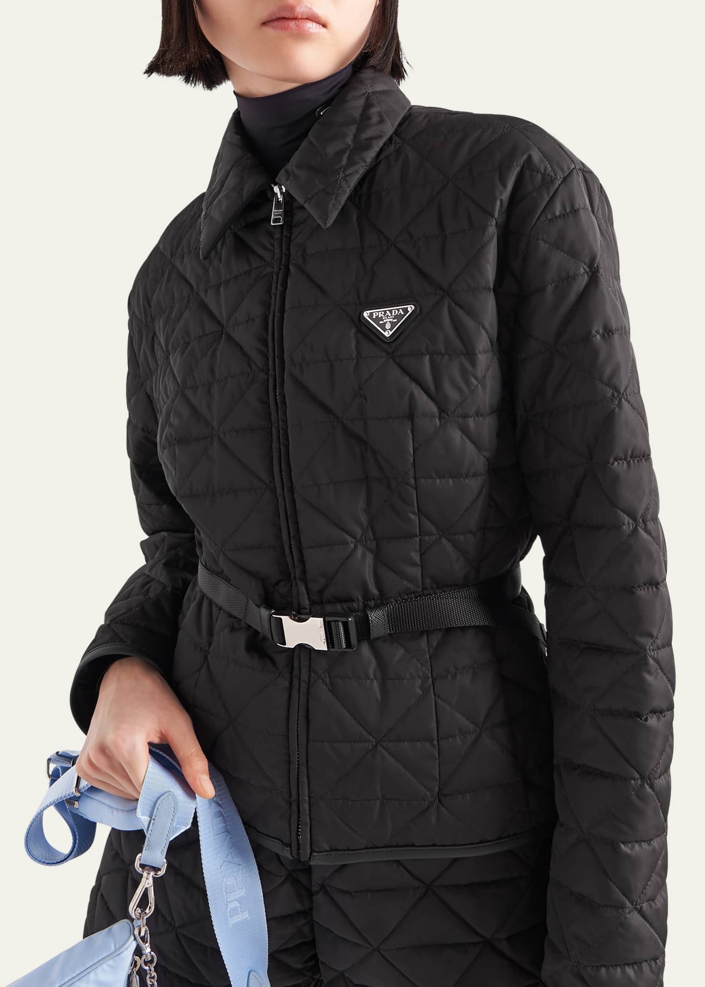 Cropped Quilted Nylon Jacket in Black - Women