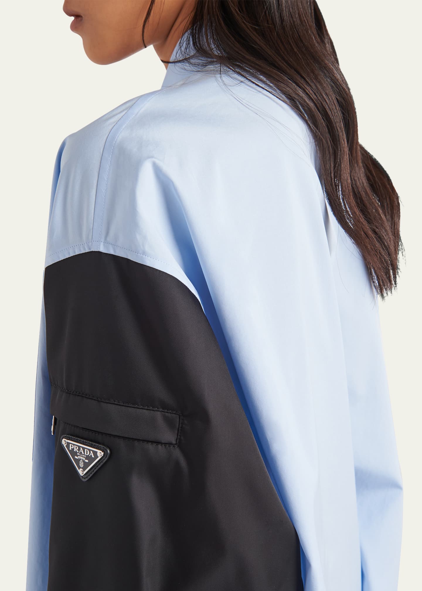 Prada Button-Down Poplin Shirtdress with Re-Nylon Sleeves Image 4 of 4