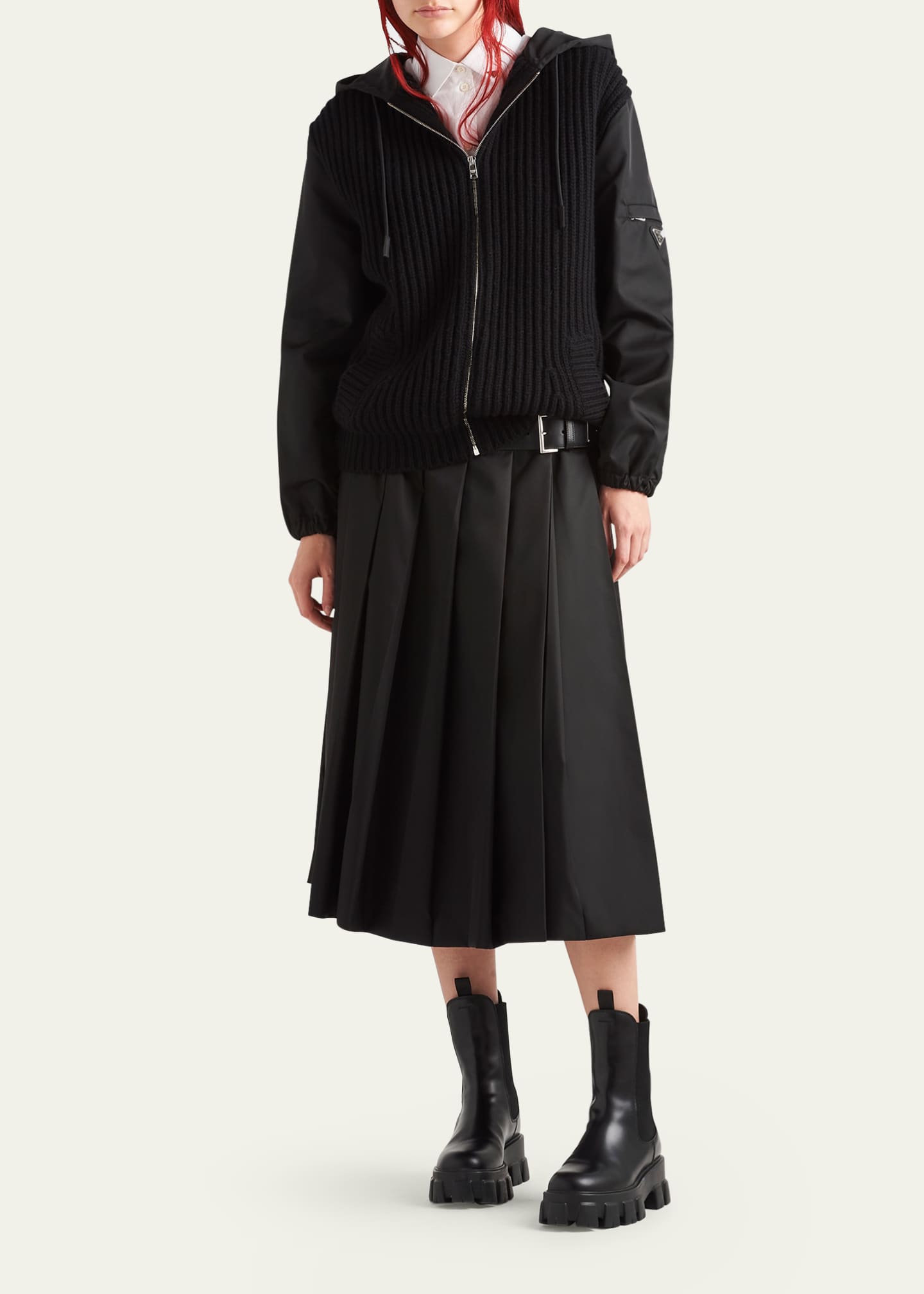 Prada Cashmere Zip Front Jacket with Re-Nylon Sleeves - Bergdorf