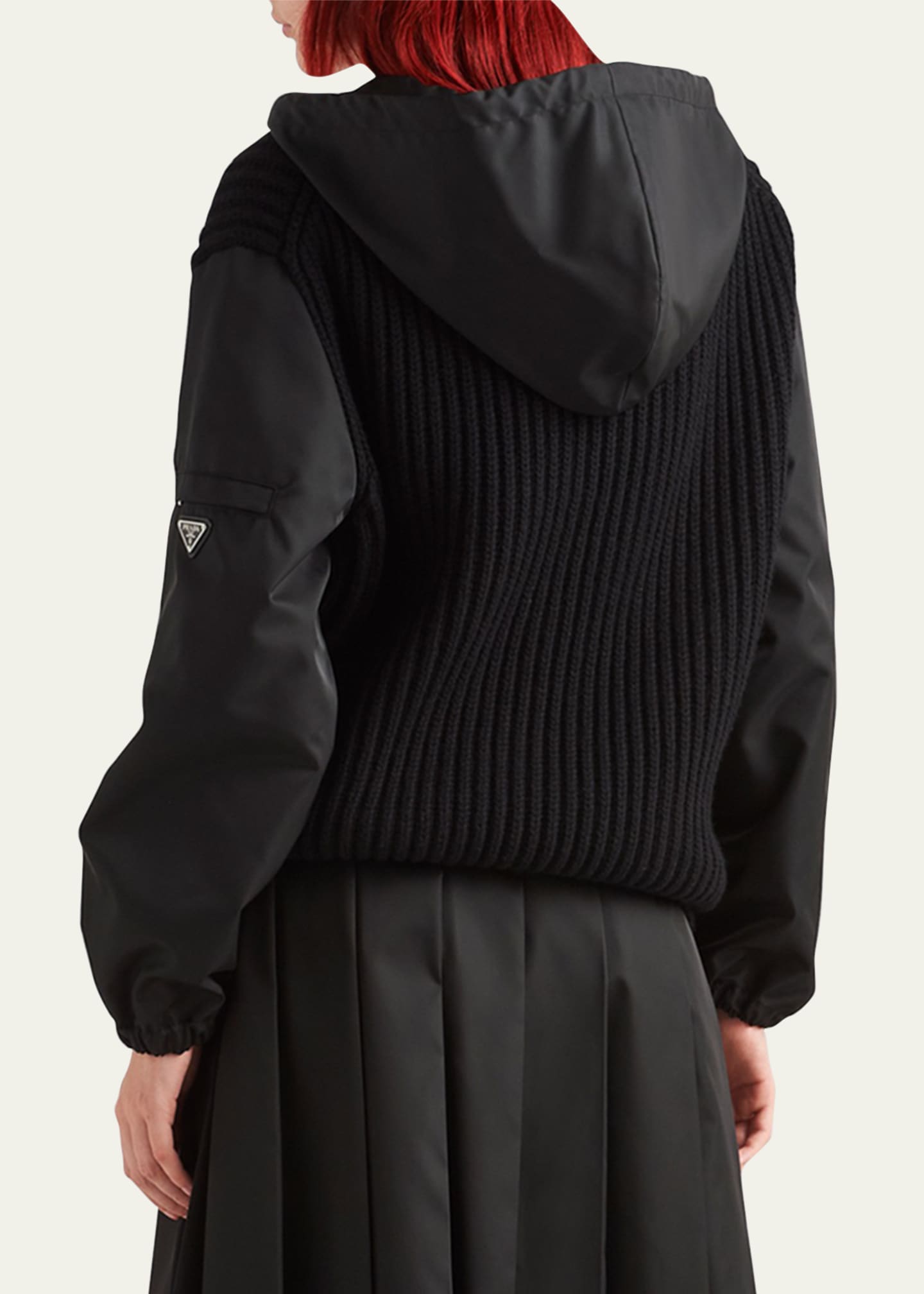 Prada Cashmere Zip Front Jacket with Re-Nylon Sleeves - Bergdorf
