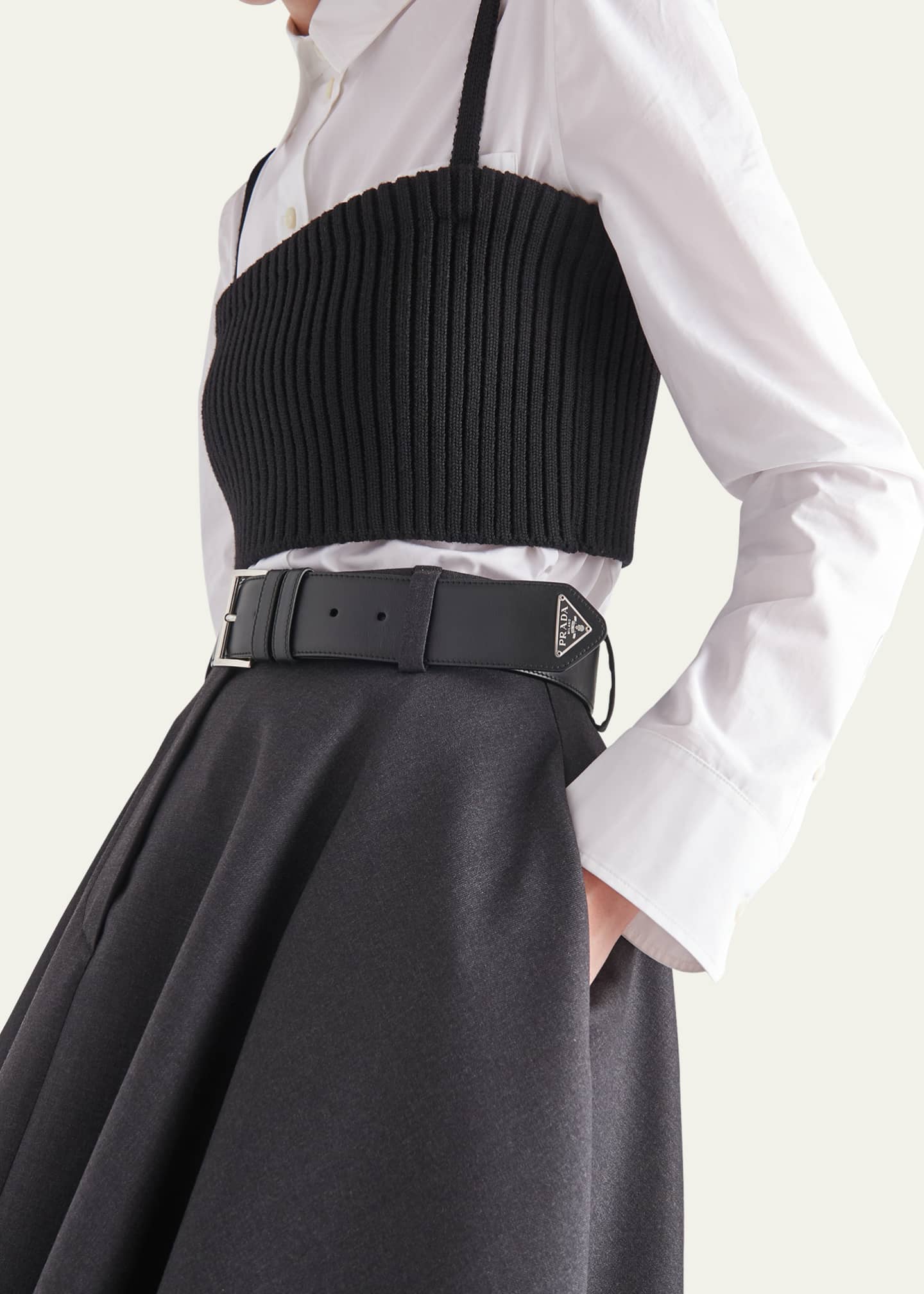 Prada Gabardine Lana Voluminous Belted Midi Skirt - Bergdorf Goodman