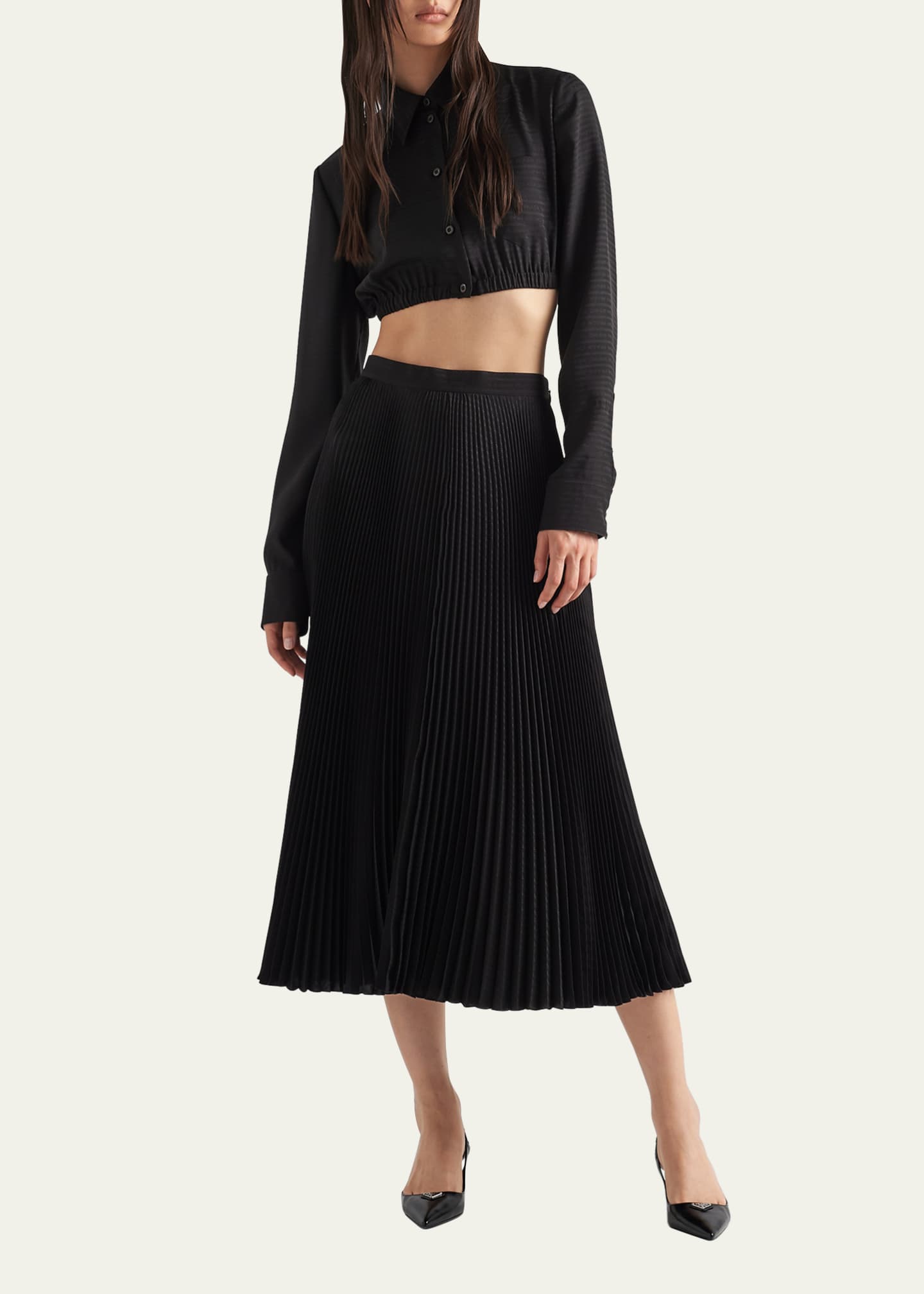 Prada Cropped Crepe De Chine Silk Logo Blouse Image 2 of 4
