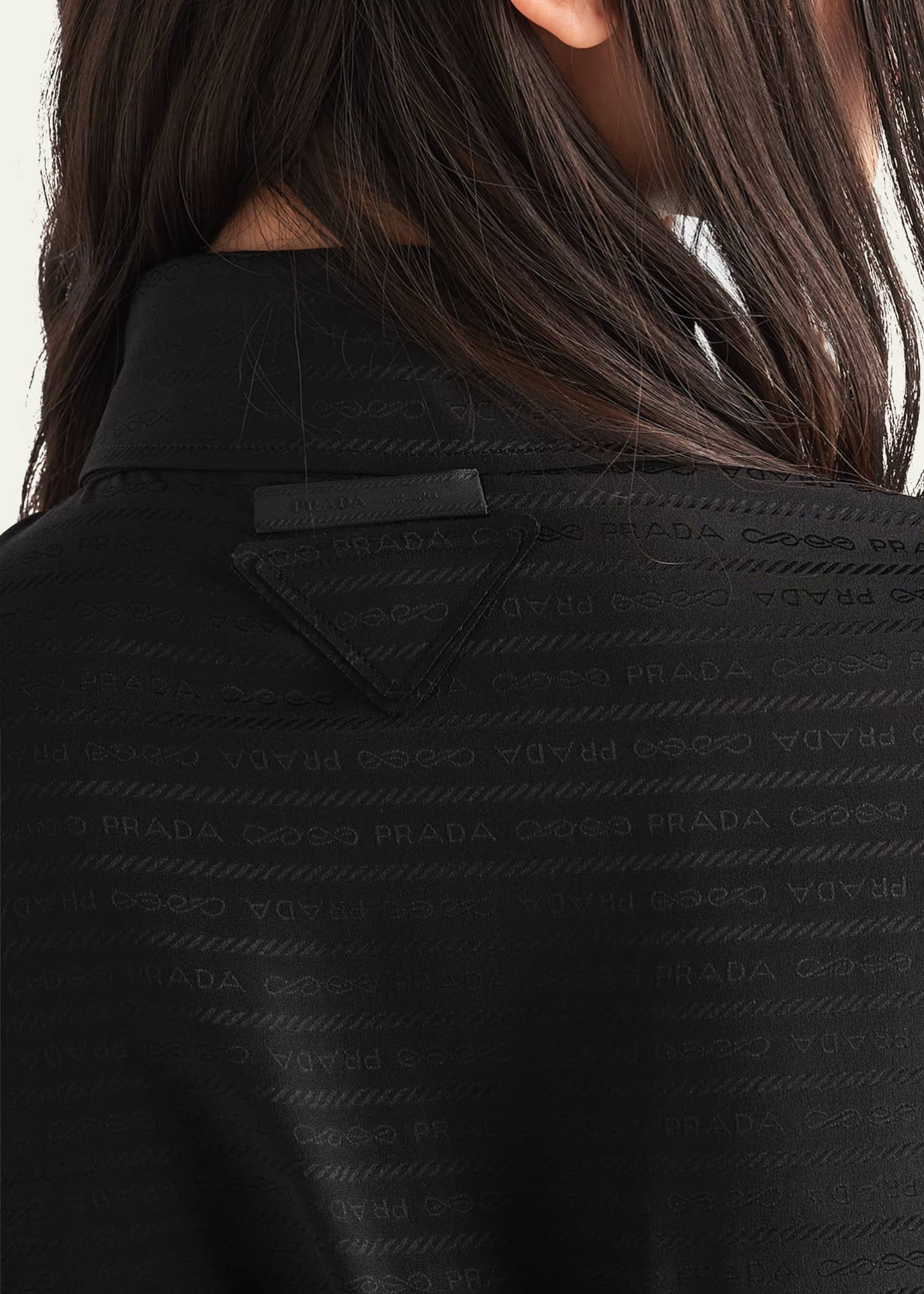 Prada Cropped Crepe De Chine Silk Logo Blouse Image 4 of 4