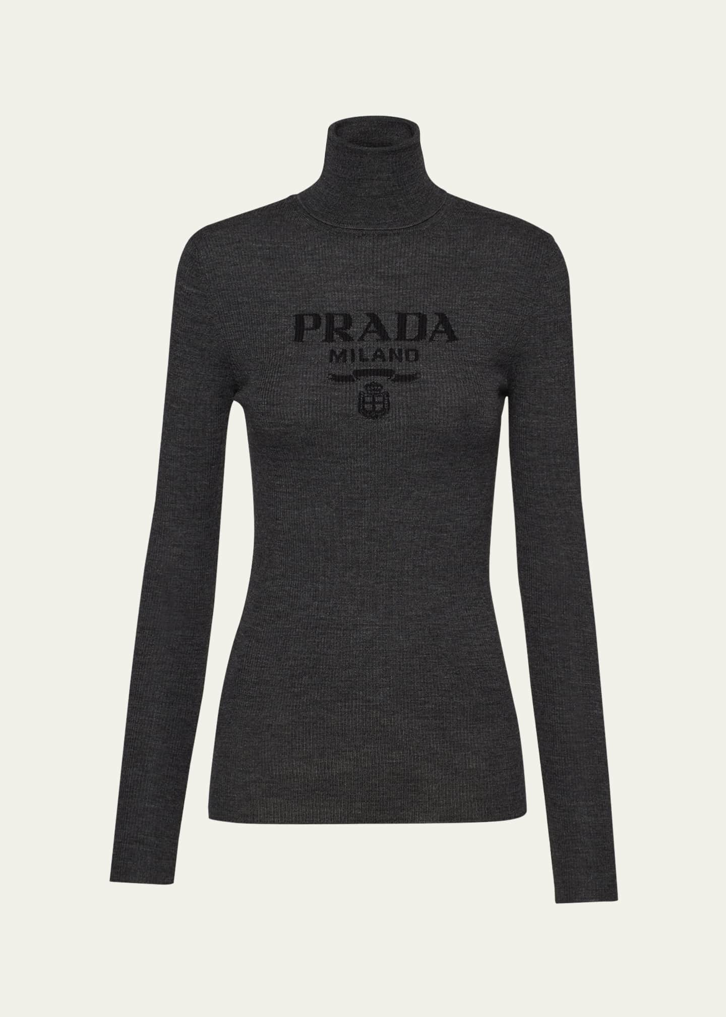 Prada Intarsia Logo Wool Turtleneck Sweater Image 1 of 4