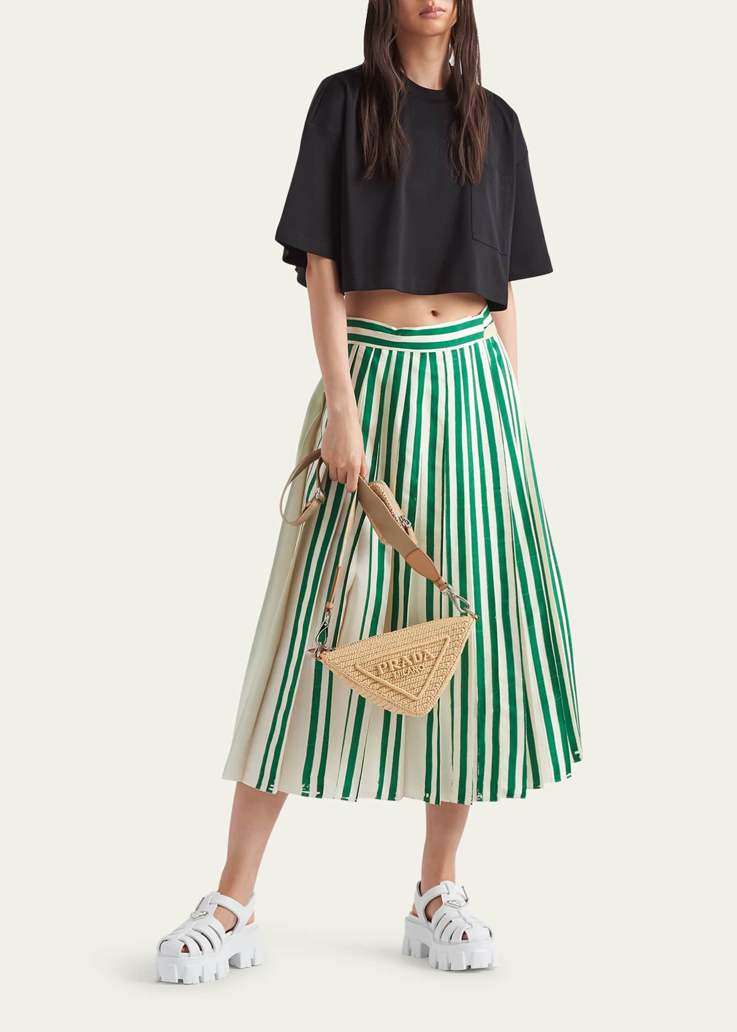 Prada Interlock Knit Cropped Cotton T-Shirt - Bergdorf Goodman