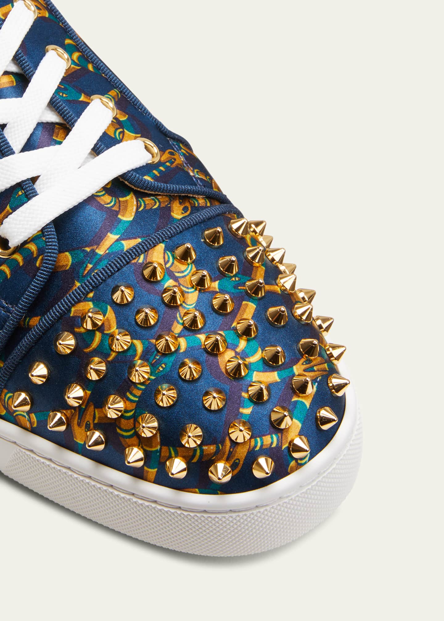 Christian Louboutin Men's Louis Junior Spikes Satin Low-top Sneakers In  Obscur/gold