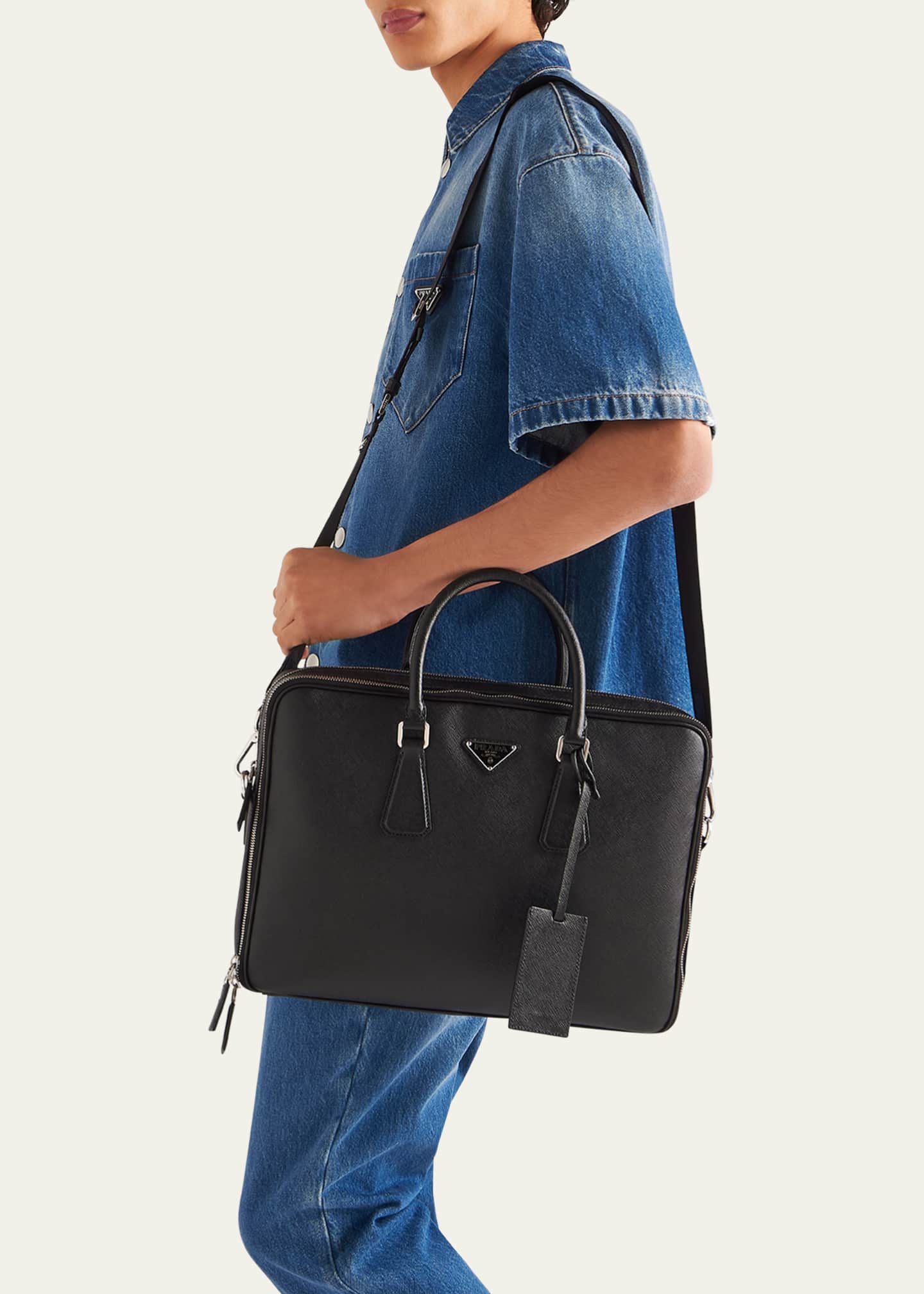 Prada Men's Saffiano Leather Briefcase Image 2 of 5