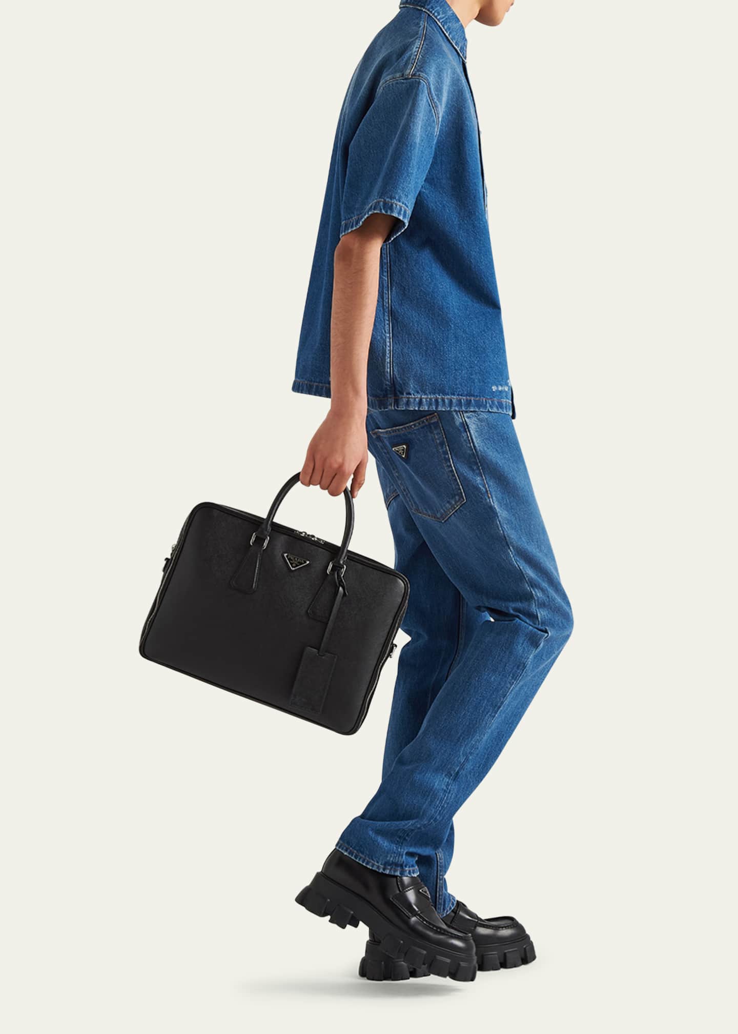 Prada Men's Saffiano Leather Briefcase Image 5 of 5