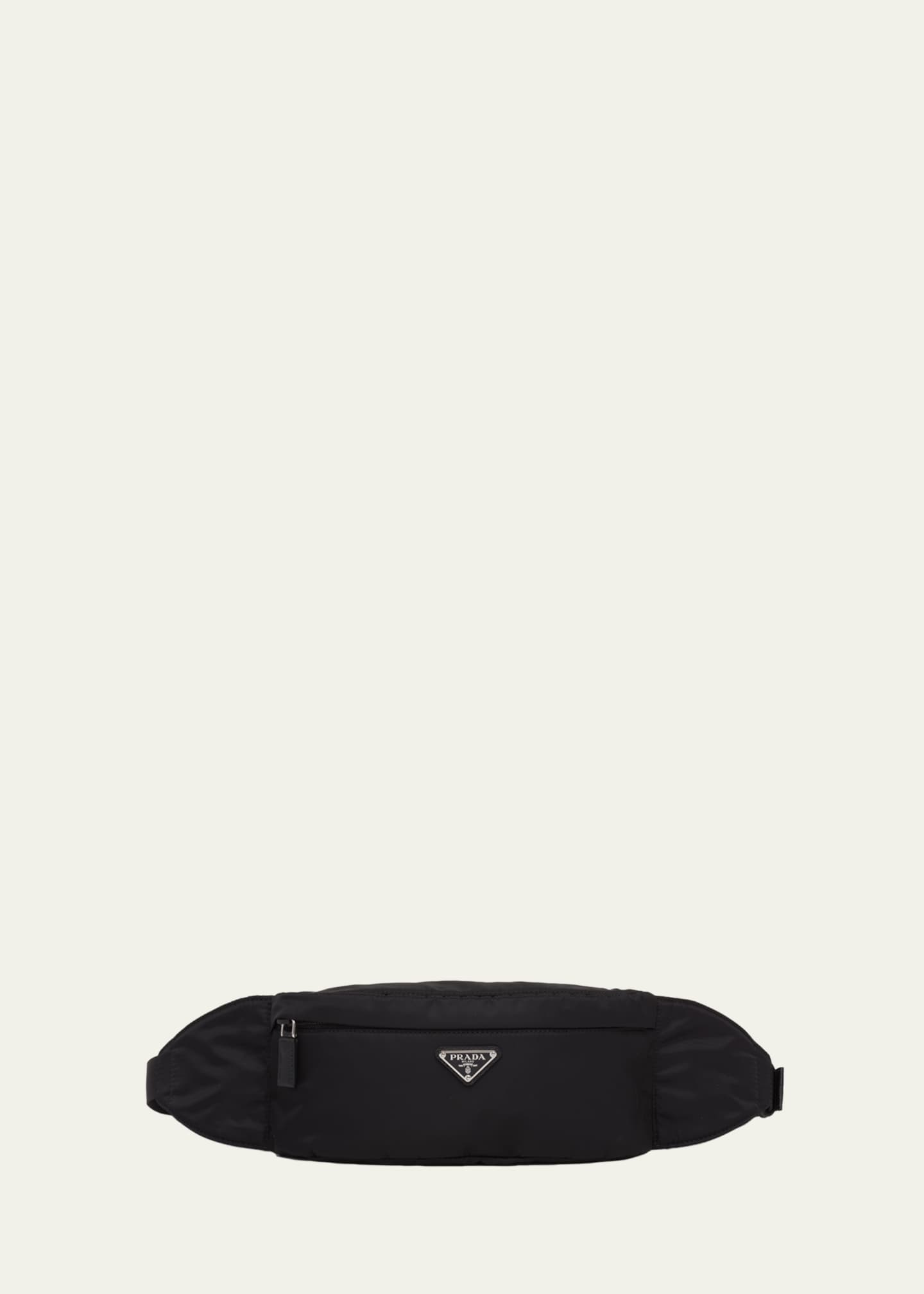 Prada Mens Black Logo Leather And Re-nylon Belt Bag for Men