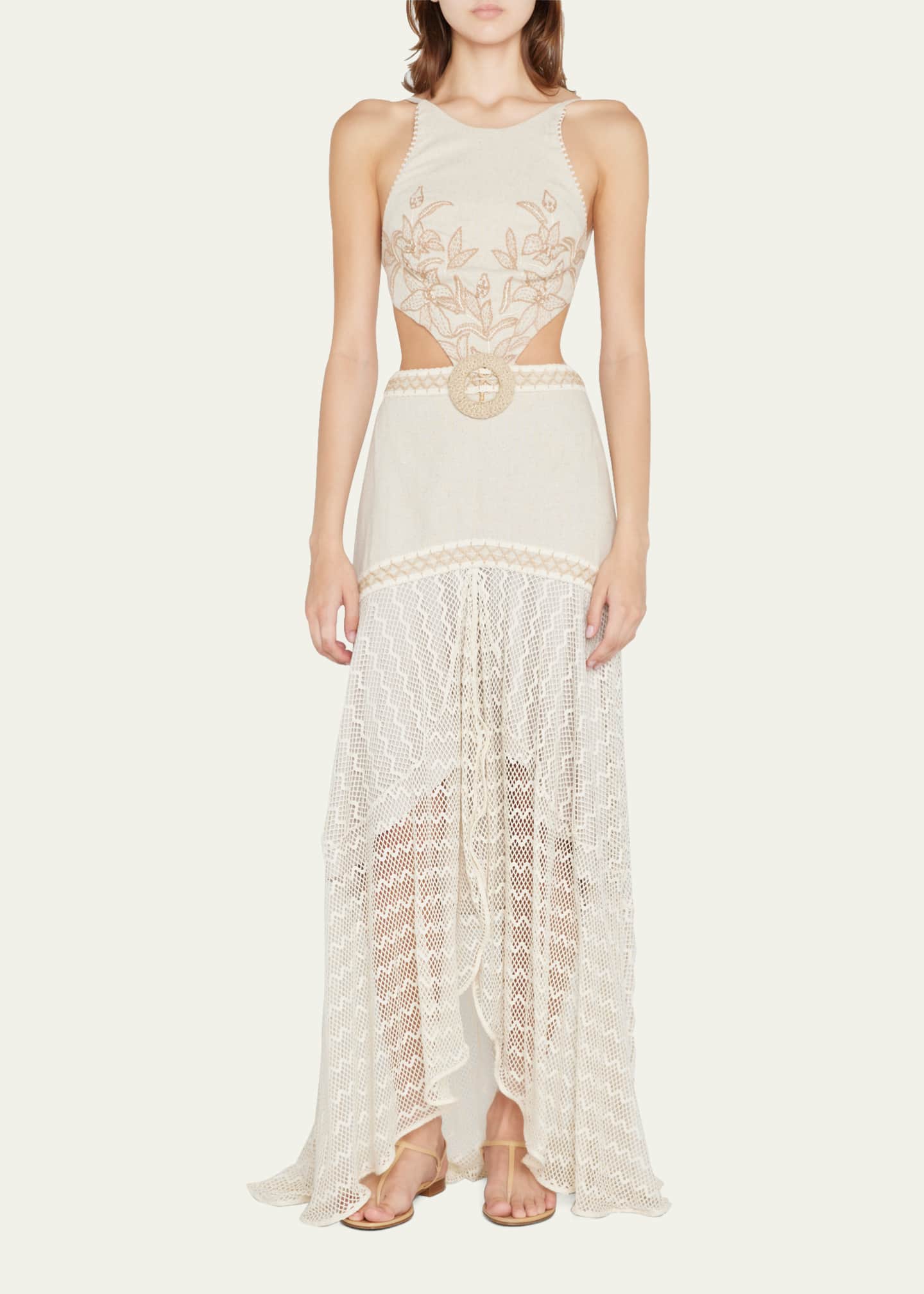PatBO Embroidered Linen LaceTrim Maxi Dress Bergdorf Goodman