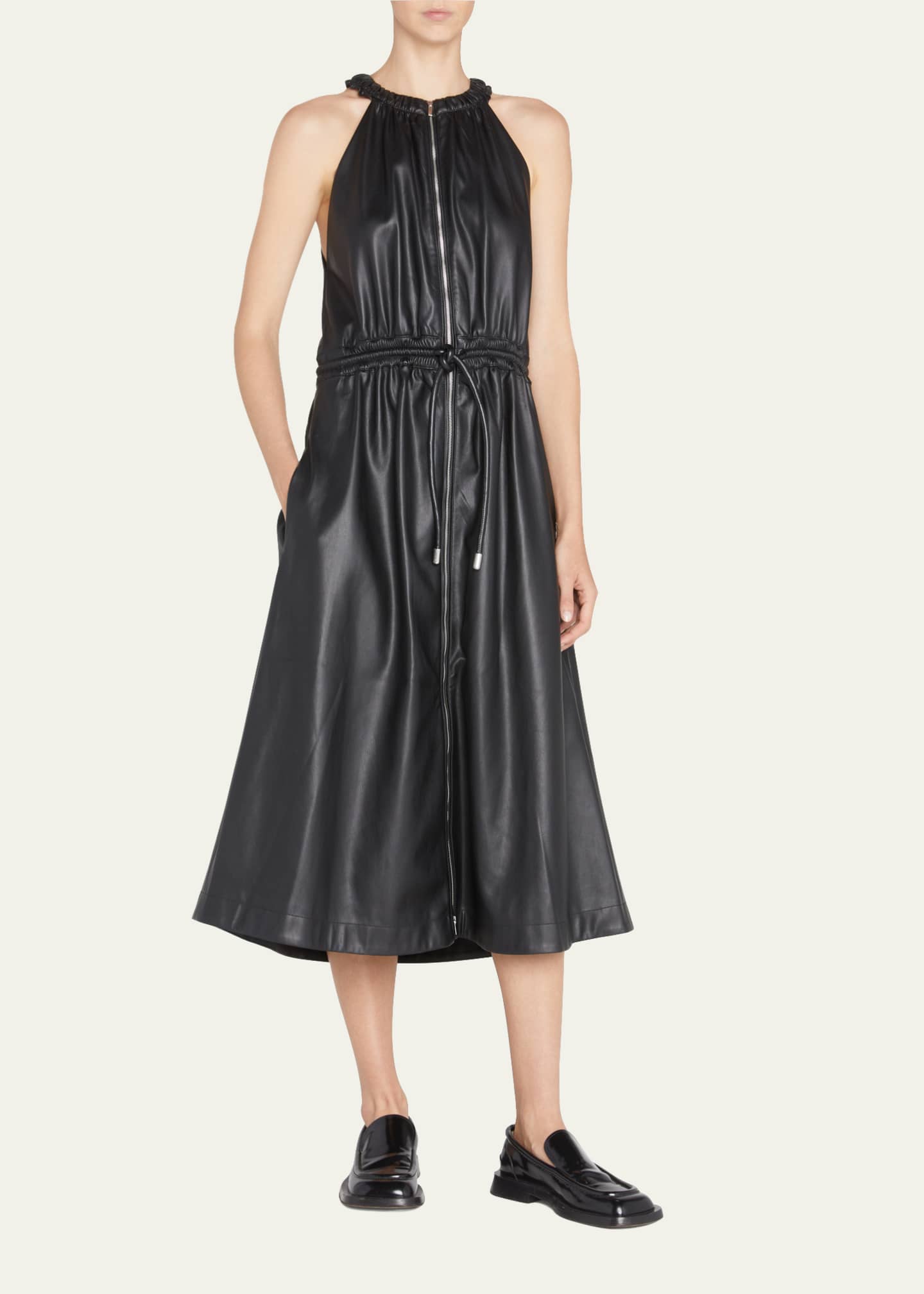 Proenza Schouler White Label Faux Leather Zip Front Midi Dress with