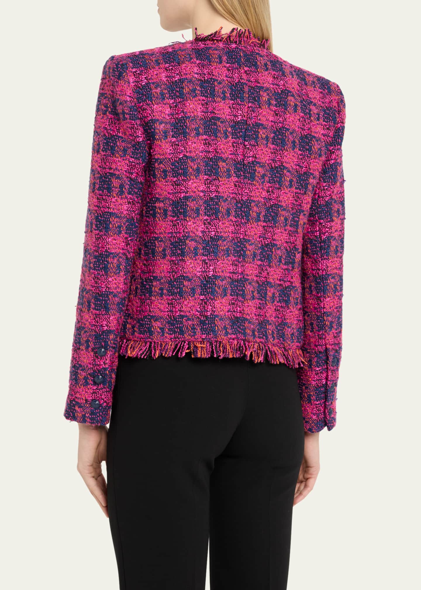 L'Agence Angelina Tweed Open-Front Fringe Blazer Image 3 of 5