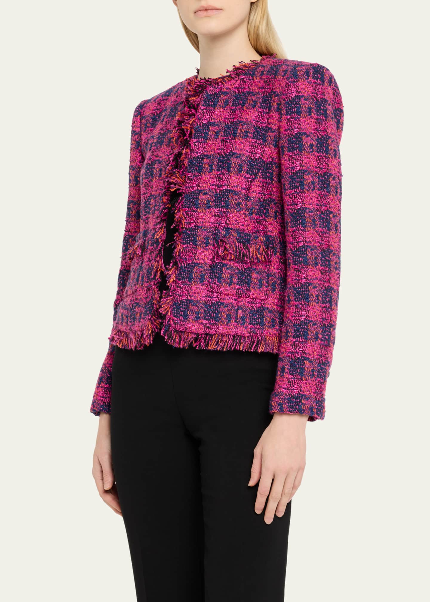 L'Agence Angelina Tweed Open-Front Fringe Blazer Image 4 of 5