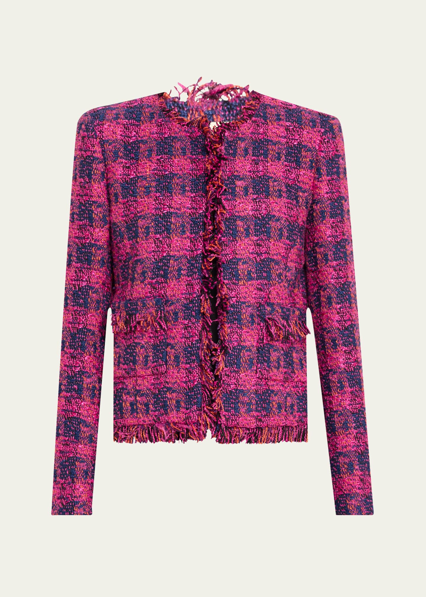 L'Agence Angelina Tweed Open-Front Fringe Blazer Image 1 of 5