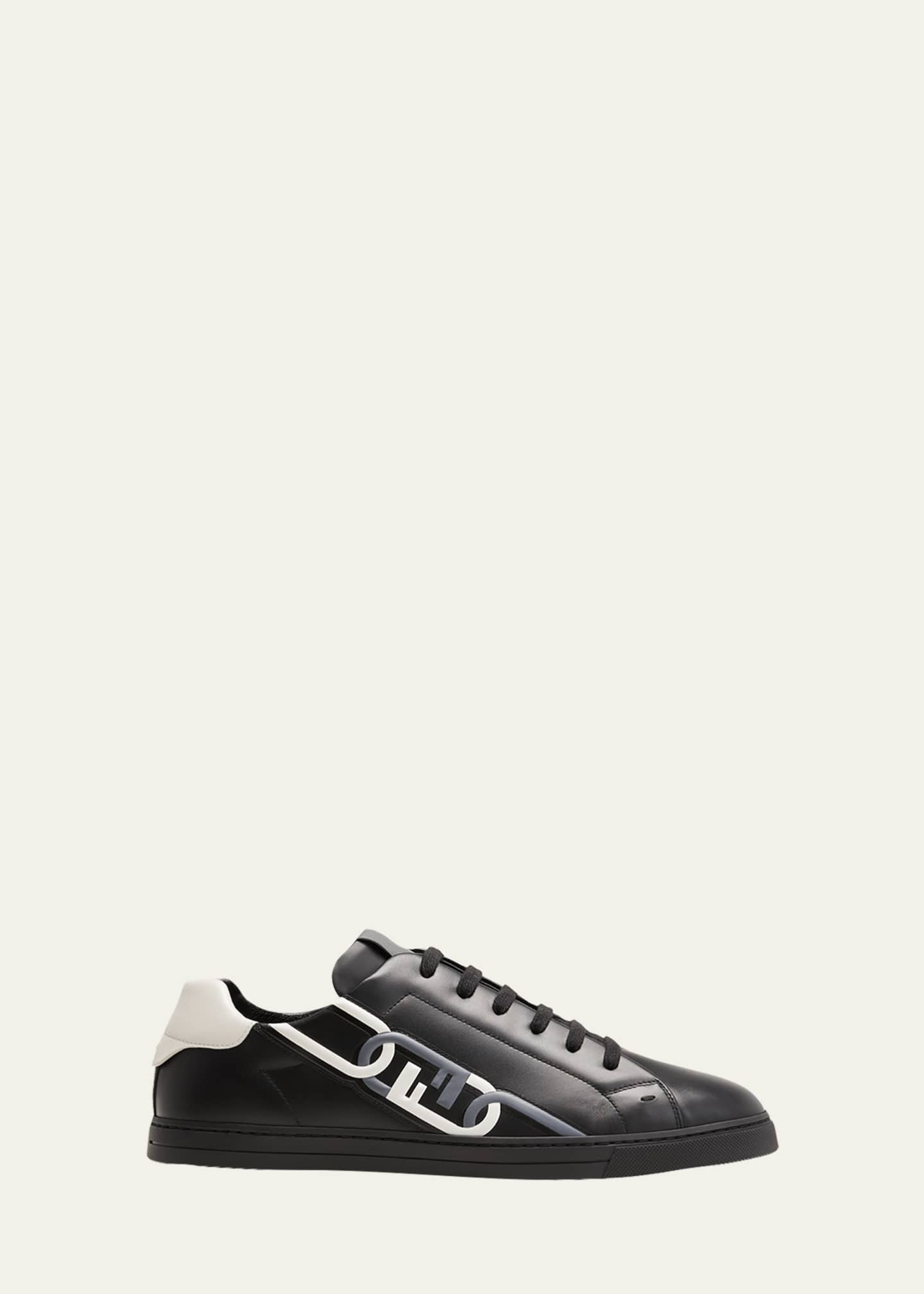 Fendi Men's FF-Logo Link Leather Low-Top Sneakers - Bergdorf Goodman