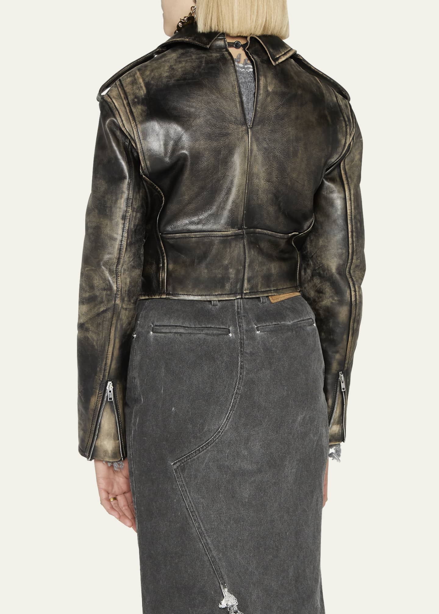 Marni Faded Leather Crop Biker Jacket Bergdorf Goodman