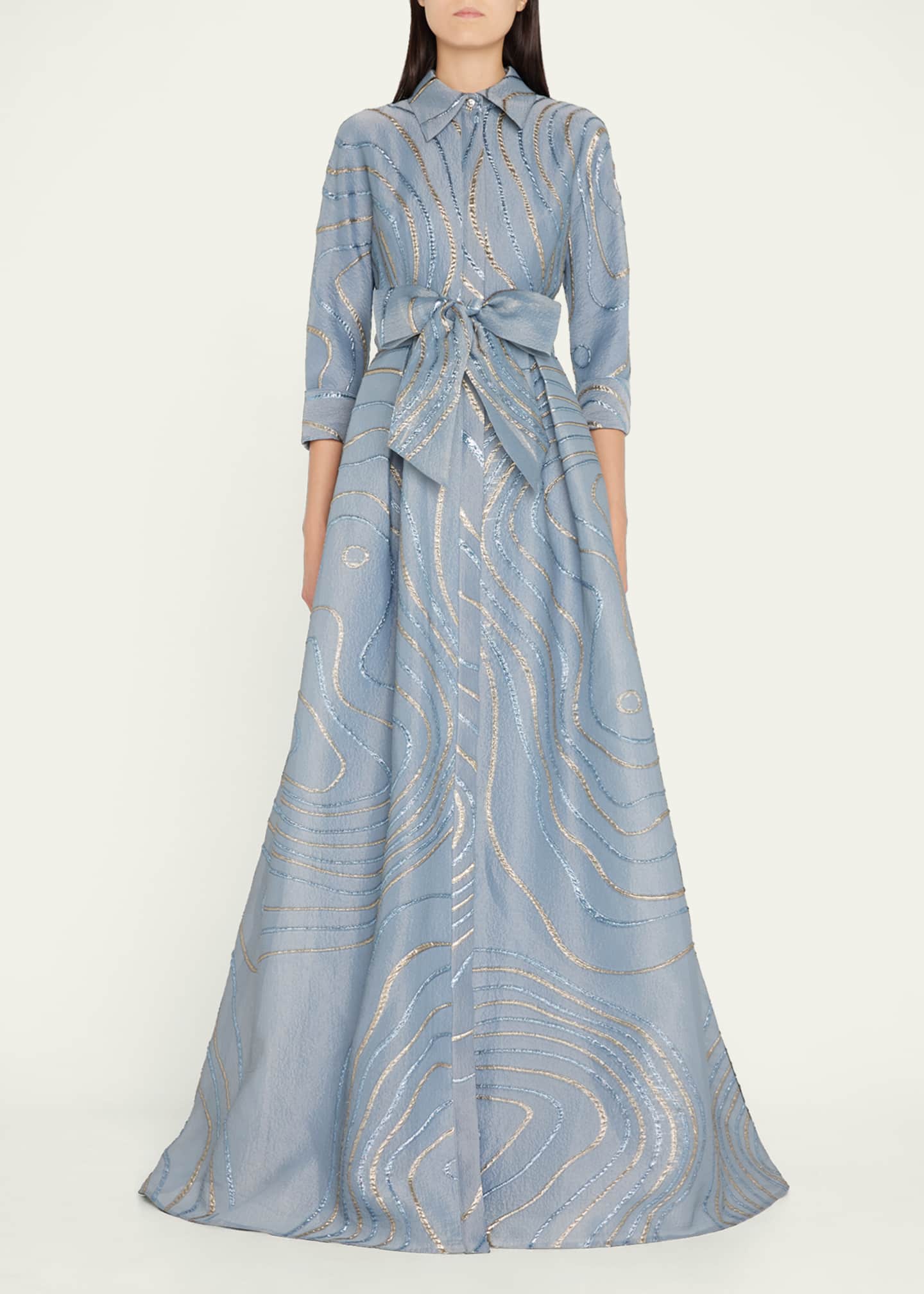 Rickie Freeman for Teri Jon Metallic Abstract Jacquard Shirt Gown