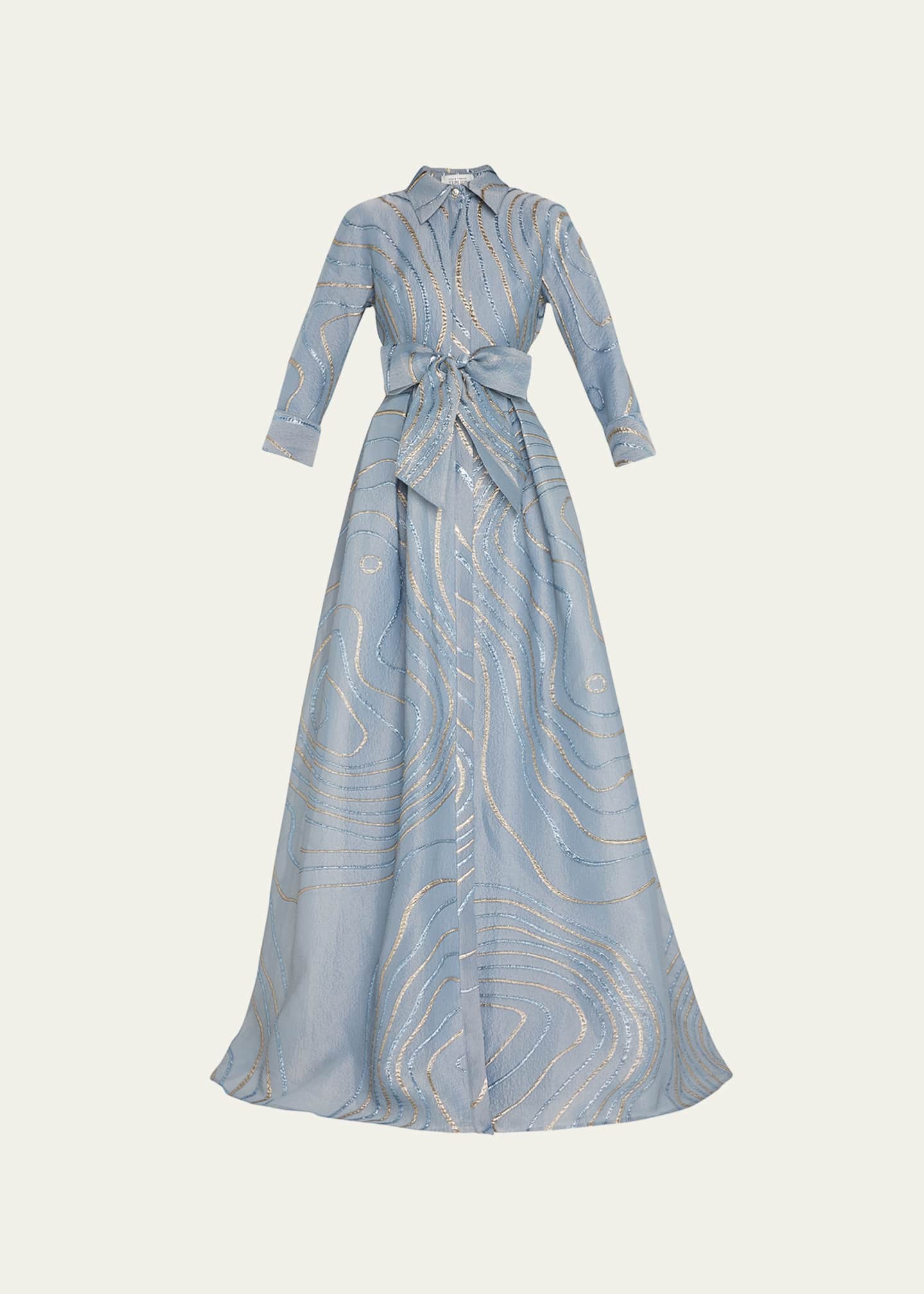 Rickie Freeman for Teri Jon Metallic Abstract Jacquard Shirt Gown