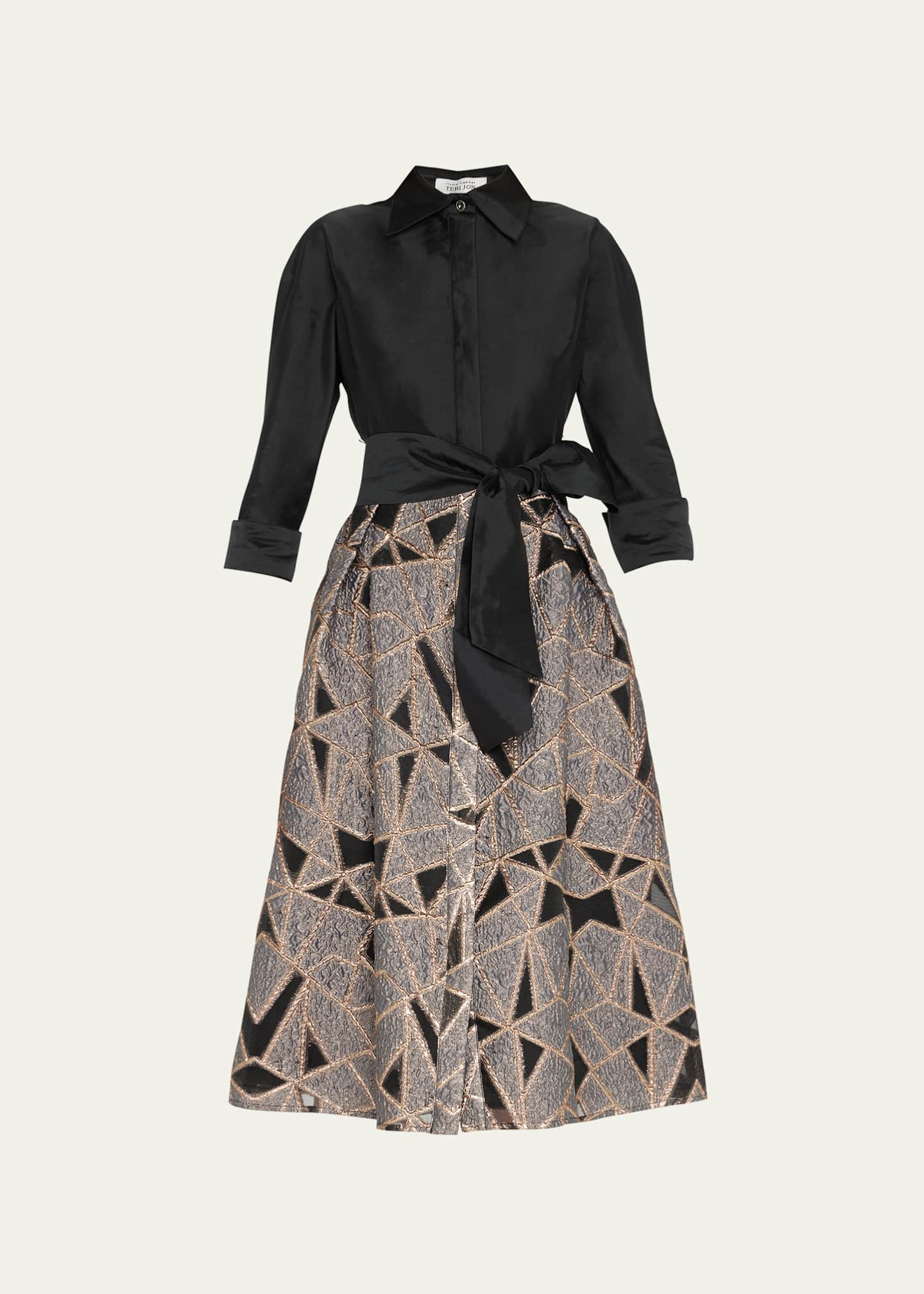 Rickie Freeman for Teri Jon Abstract Jacquard ButtonDown Cocktail