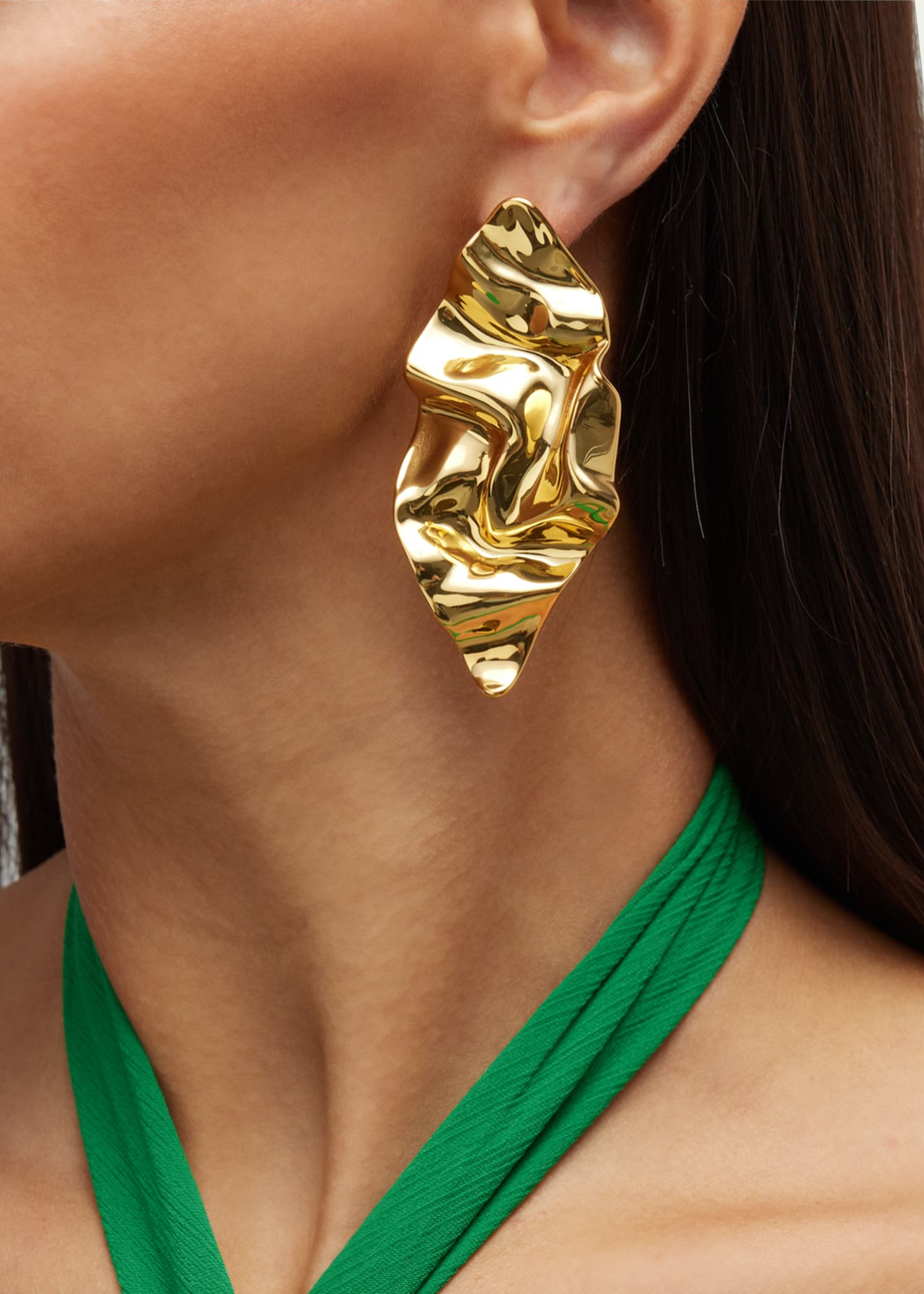 Alexis Bittar Crumpled Gold Large Post Earrings Image 2 of 5