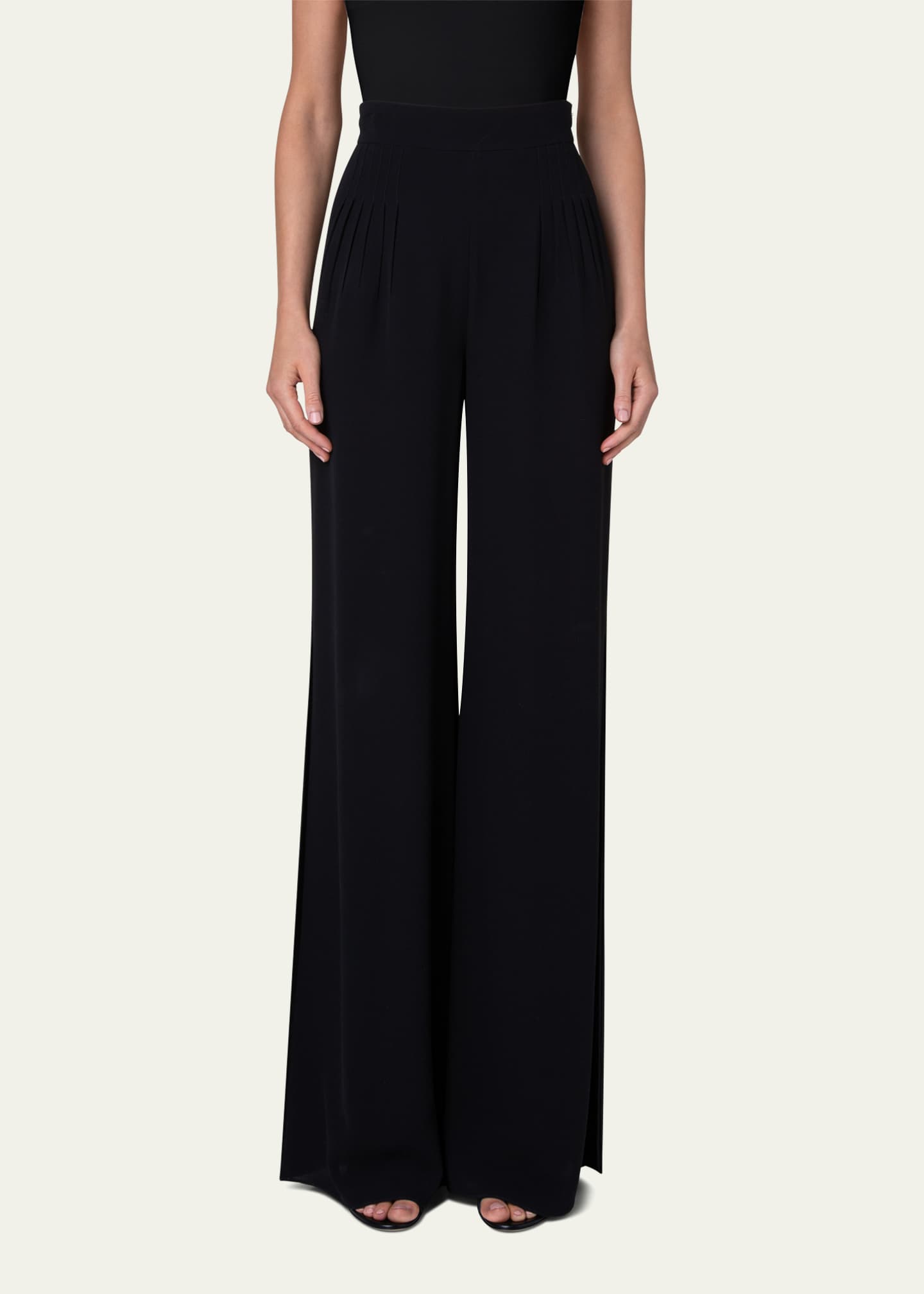 Akris Myriam Pleated Wide-Leg Silk Pants Image 2 of 5