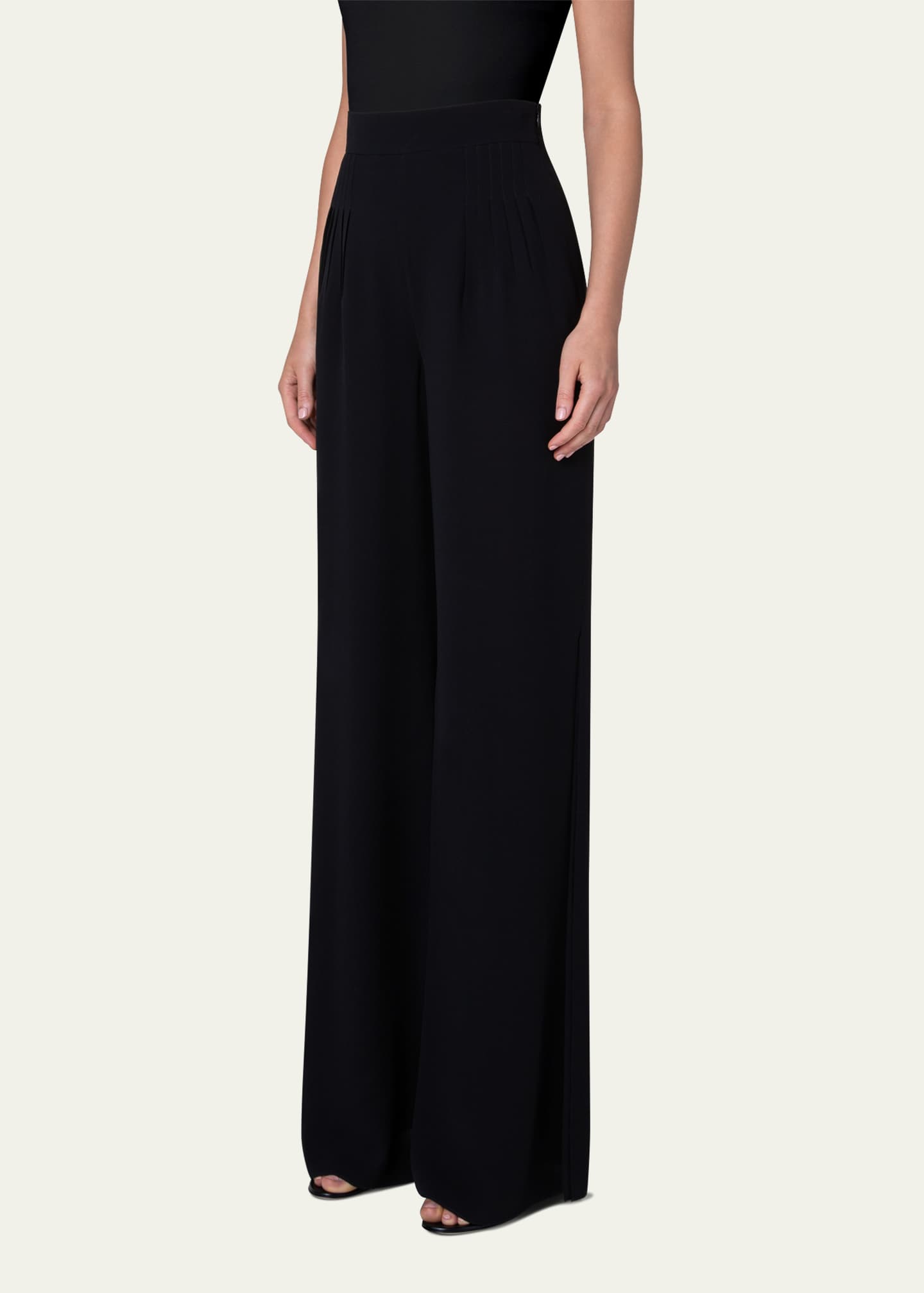 Akris Myriam Pleated Wide-Leg Silk Pants Image 4 of 5