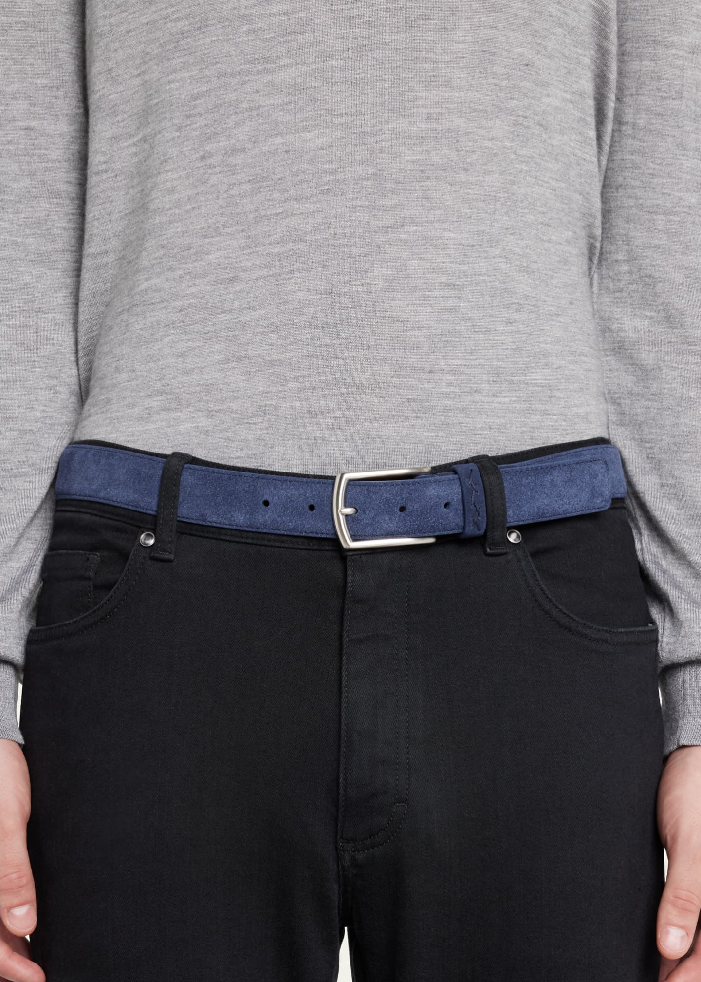 ZEGNA Men's Triple Stitch Leather Belt Image 2 of 2