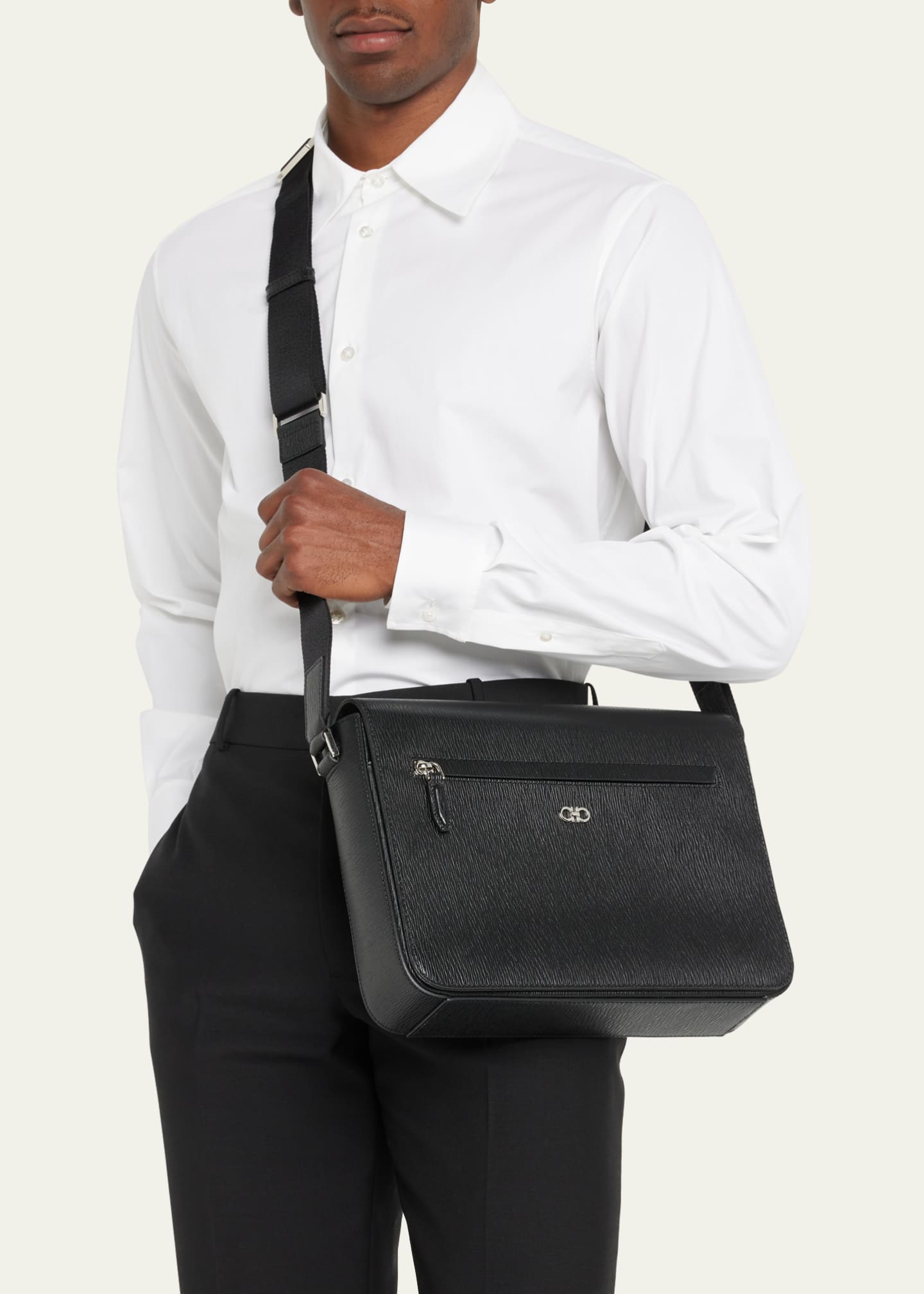 FERRAGAMO Full-Grain Leather Messenger Bag for Men