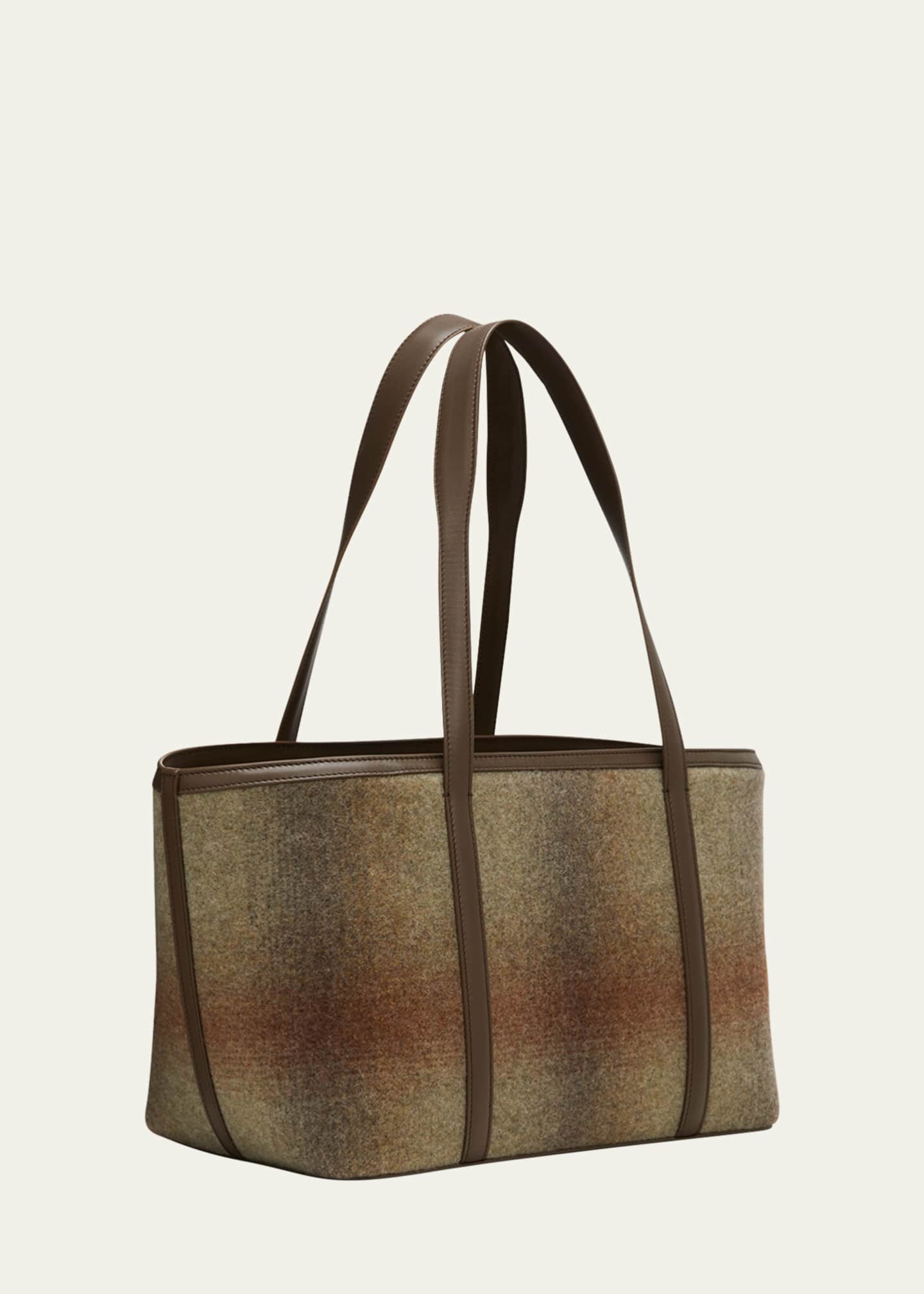 Loro Piana Smally Carry Everything Blurred Plaid Cashmere Tote