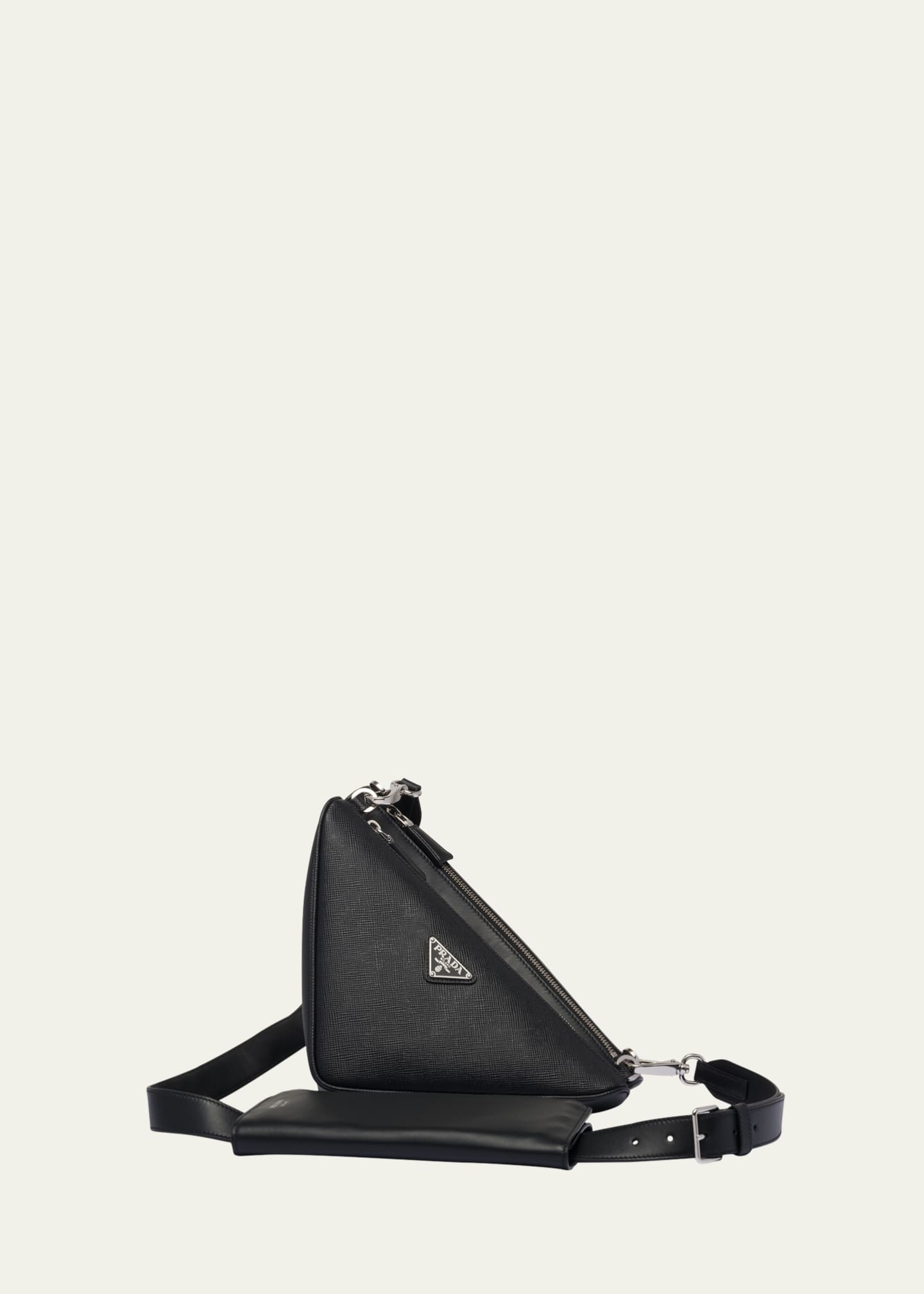 Prada Men's Triangle Logo Leather Crossbody Bag