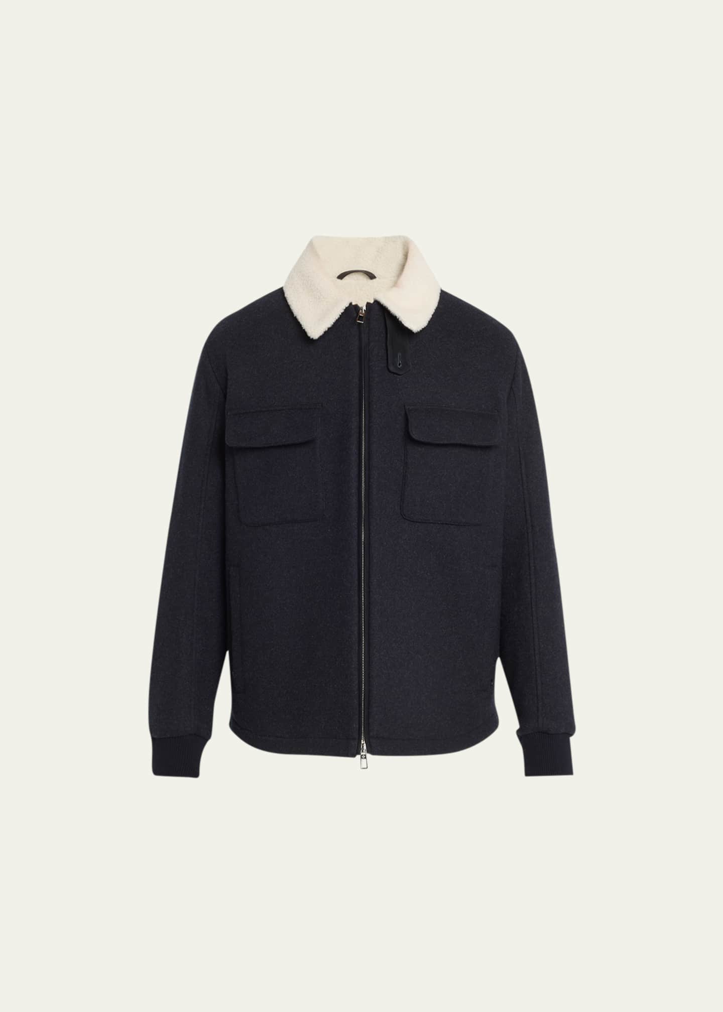 Loro Piana Men's Shearling-Lined Full-Zip Overshirt Sweater - Bergdorf ...