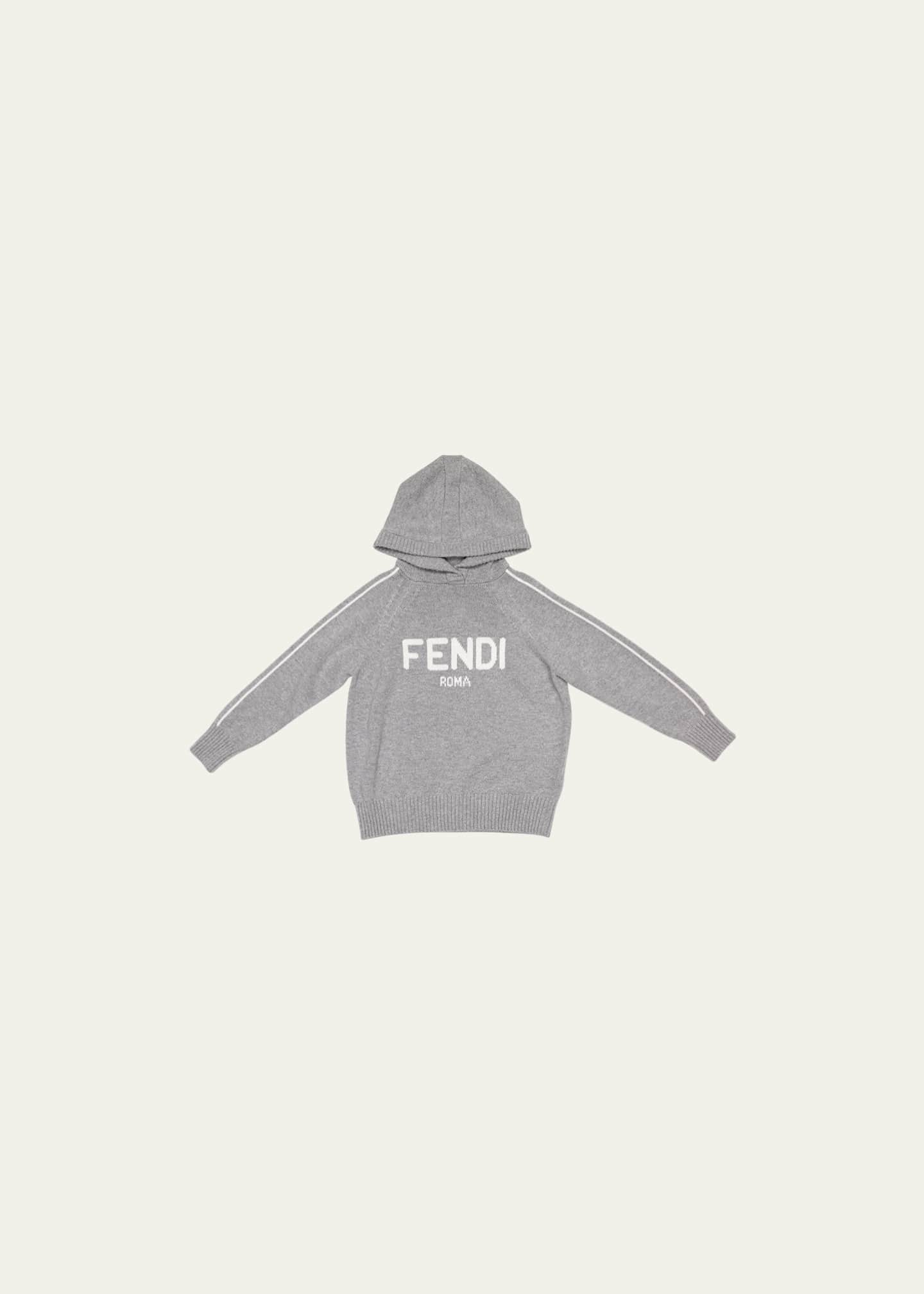 Fendi Boy's Large Logo Cashmere Hoodie, Size 8-14