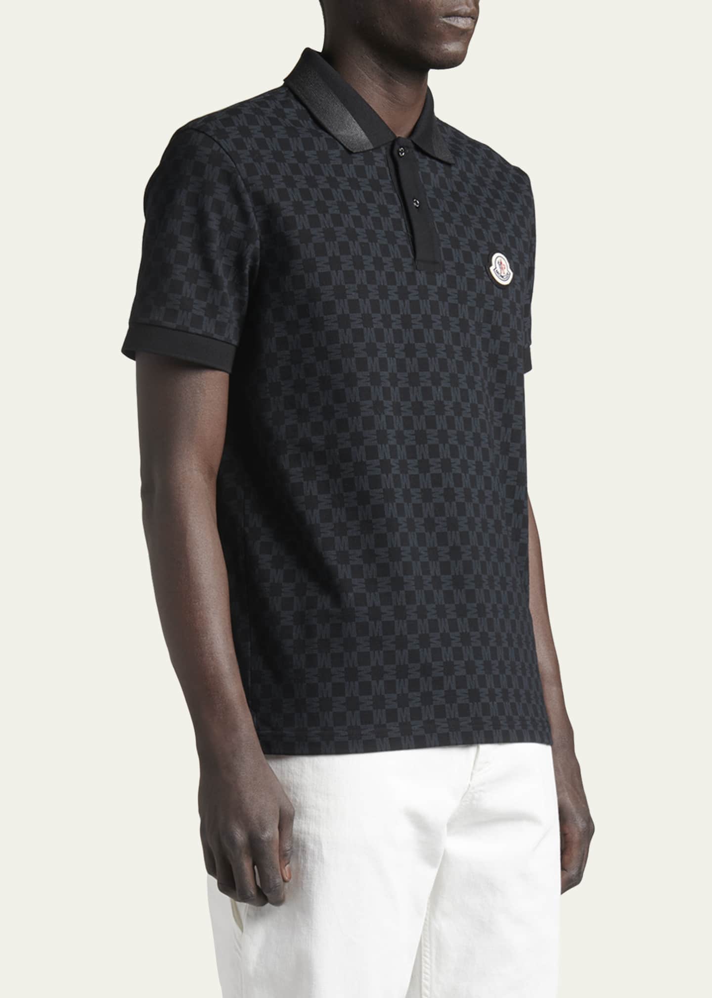 Moncler Men's Pique Monogram Checkered Polo Shirt