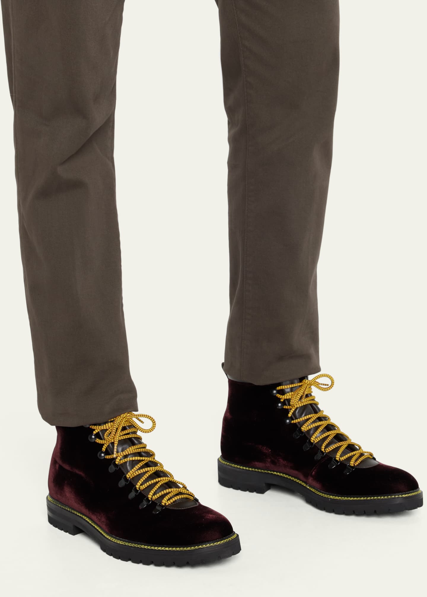 Manolo Blahnik Men's Calaurio Velvet Lace-Up Ankle Boots - Bergdorf Goodman