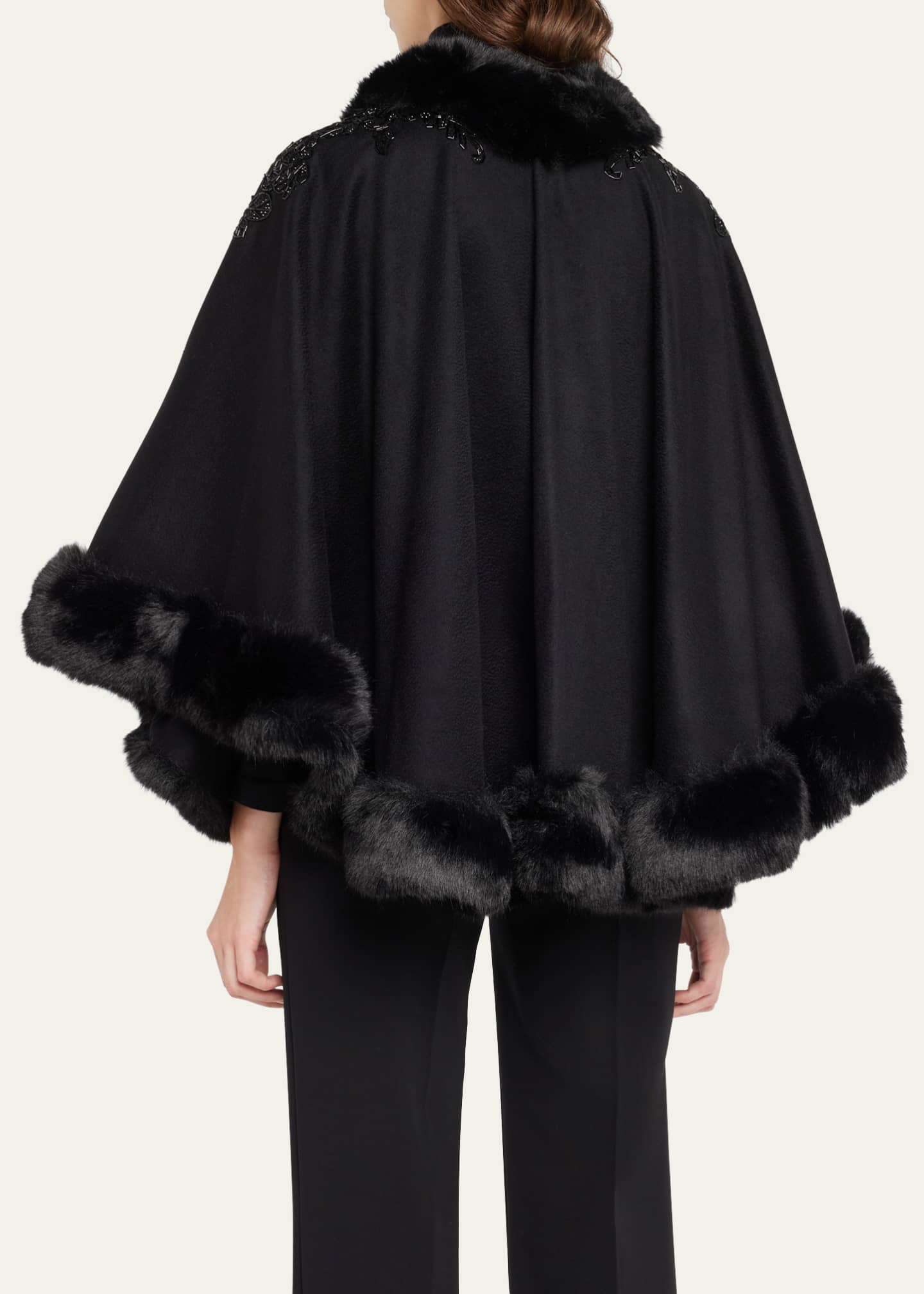Embellished Cashmere & Faux Fur Swing Cape - Thumbnail 3