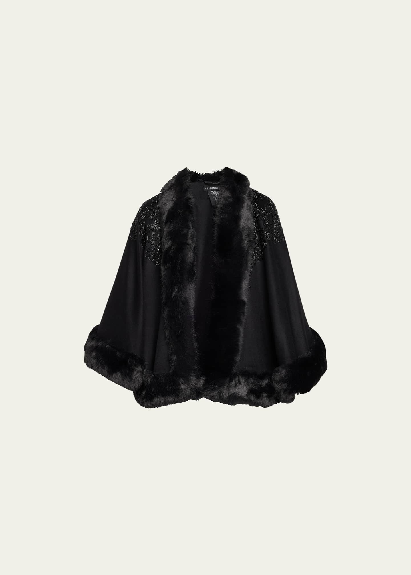 Embellished Cashmere & Faux Fur Swing Cape
