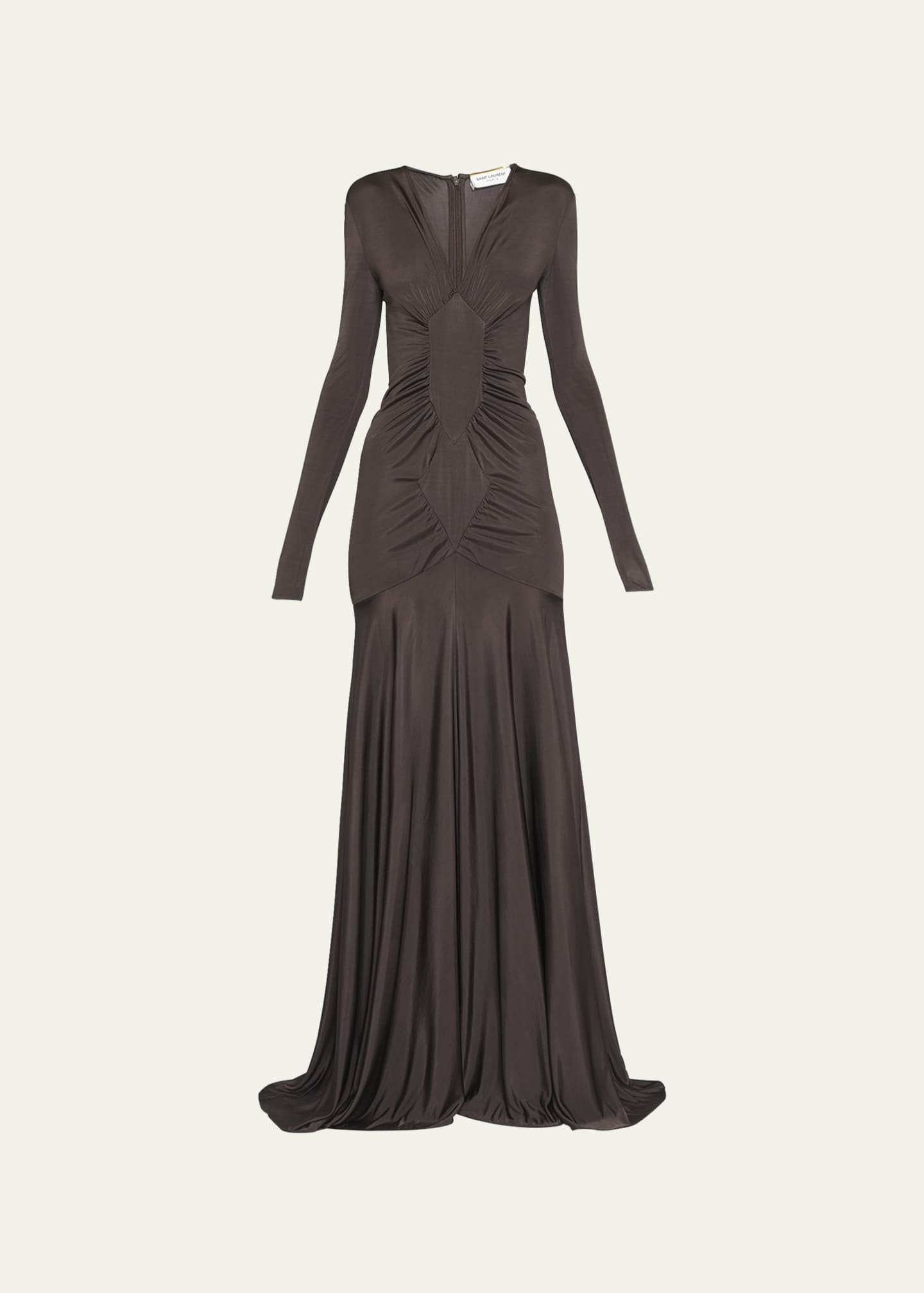 Saint Laurent Gathered Vneck Dress Bergdorf Goodman