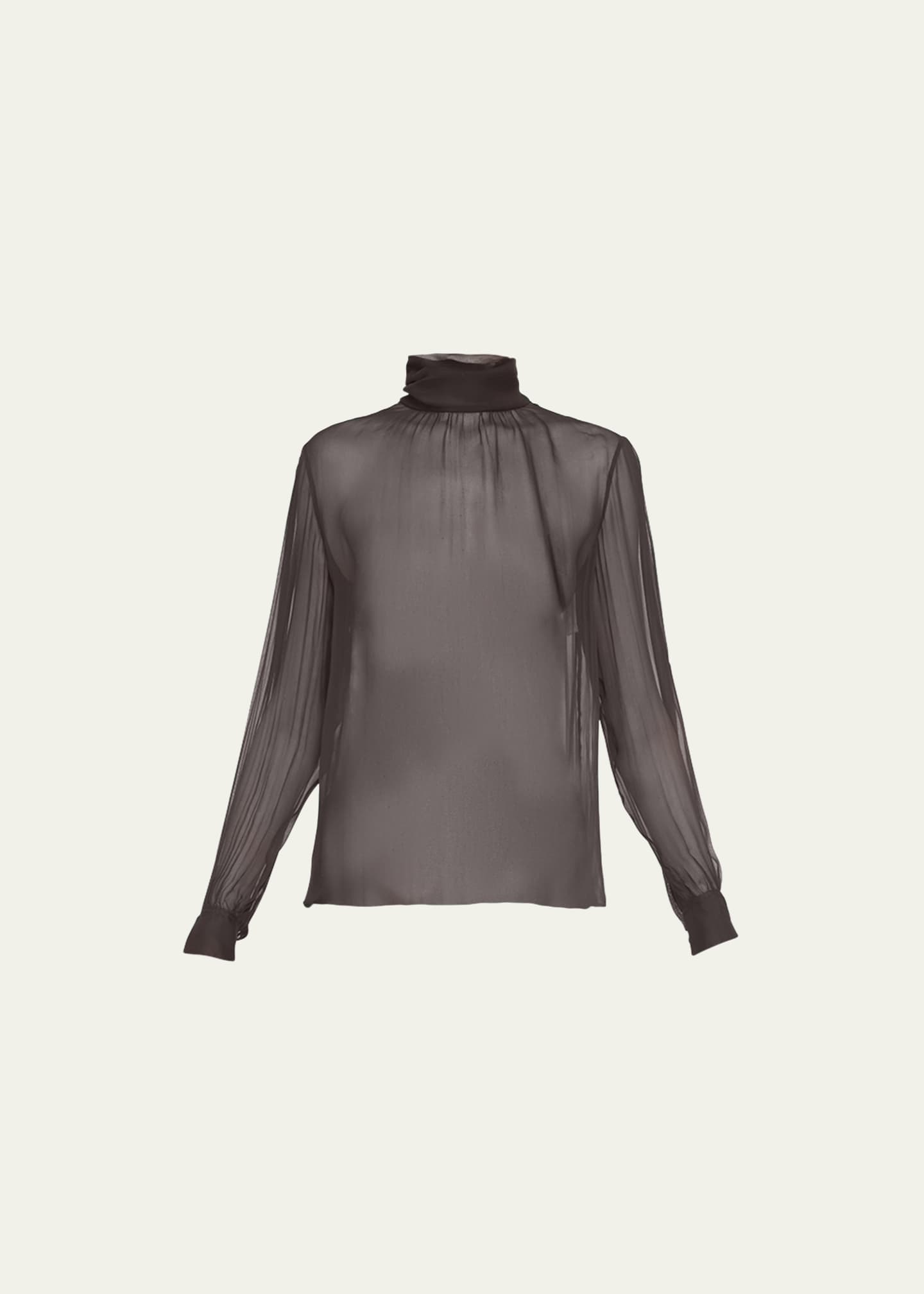 Saint Laurent Sheer Turtleneck Blouse - Bergdorf Goodman