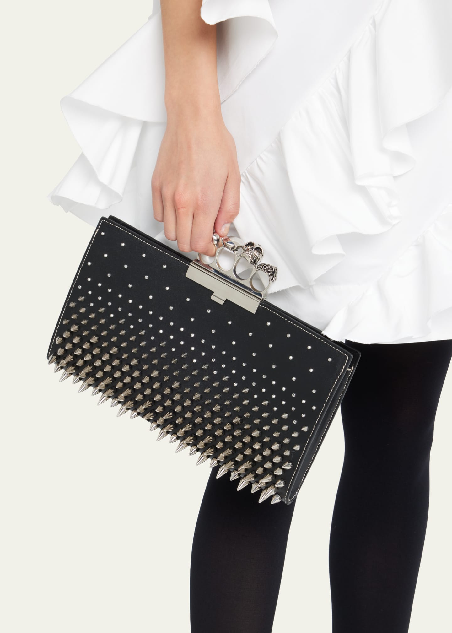 Alexander McQueen Four Ring Studded Flat Pouch Clutch Bag