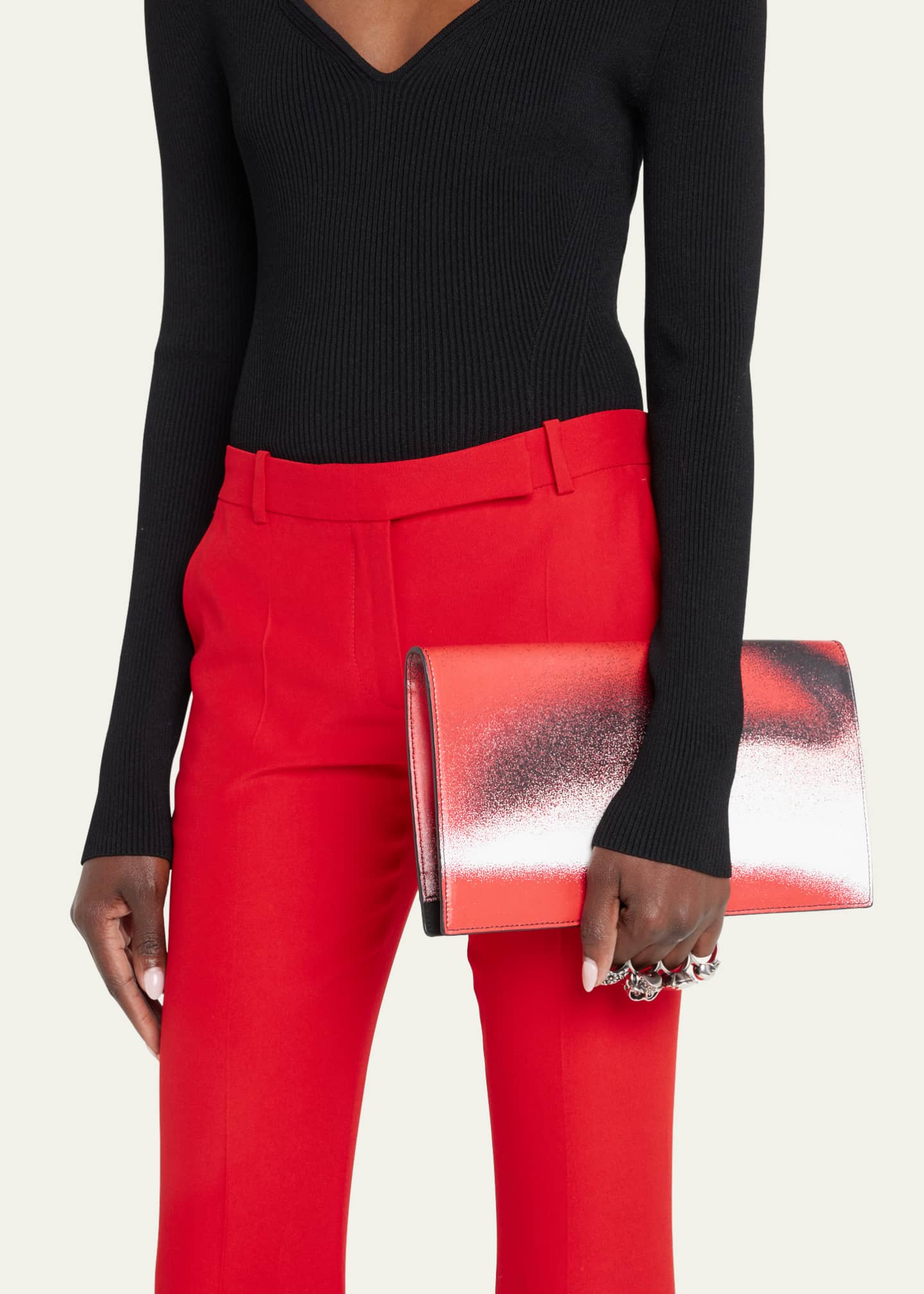 Alexander McQueen Four Ring Sprayed-Print Flat Pouch Clutch Bag