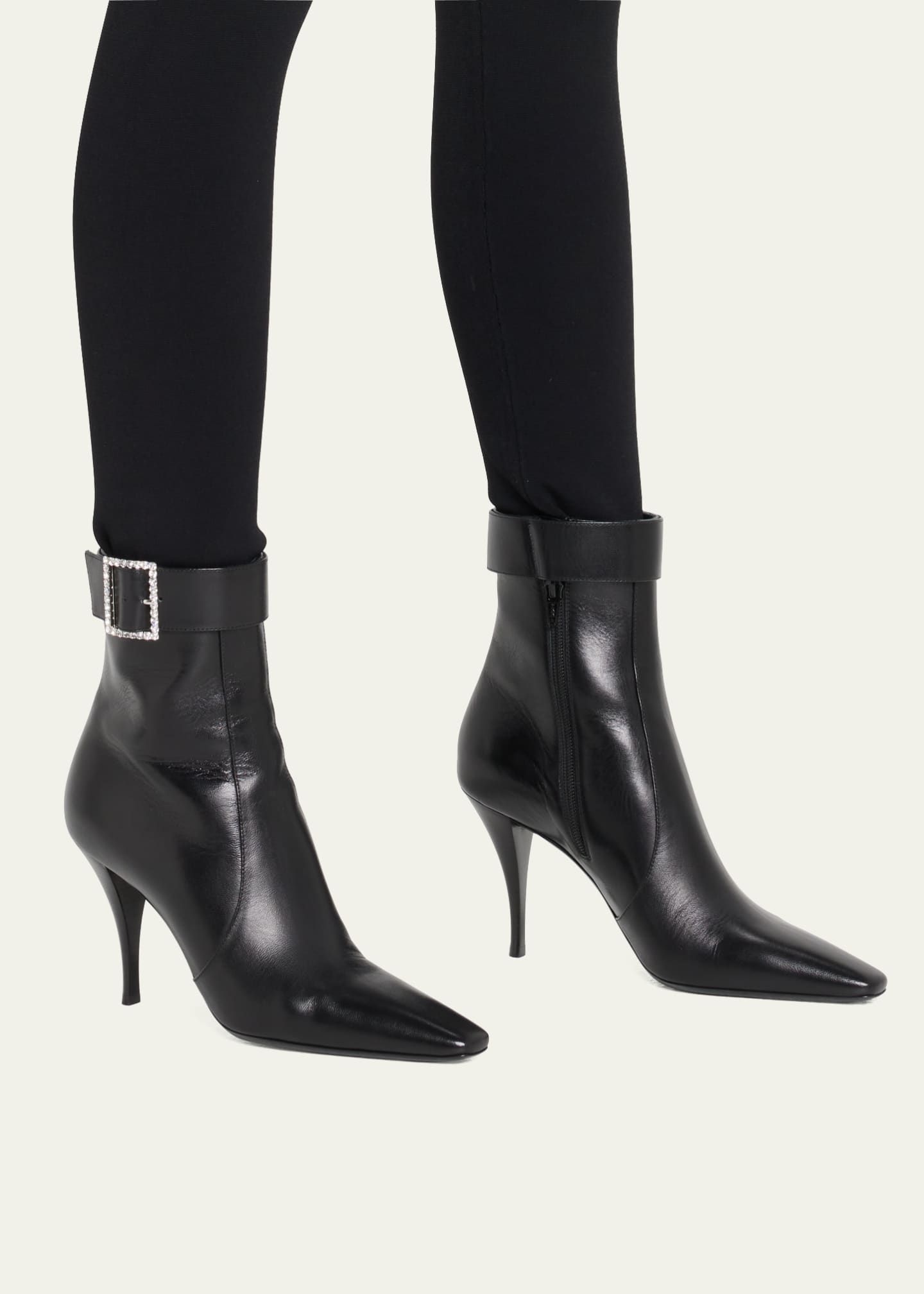 Saint Laurent Tom Goatskin Crystal-Buckle Booties - Bergdorf Goodman