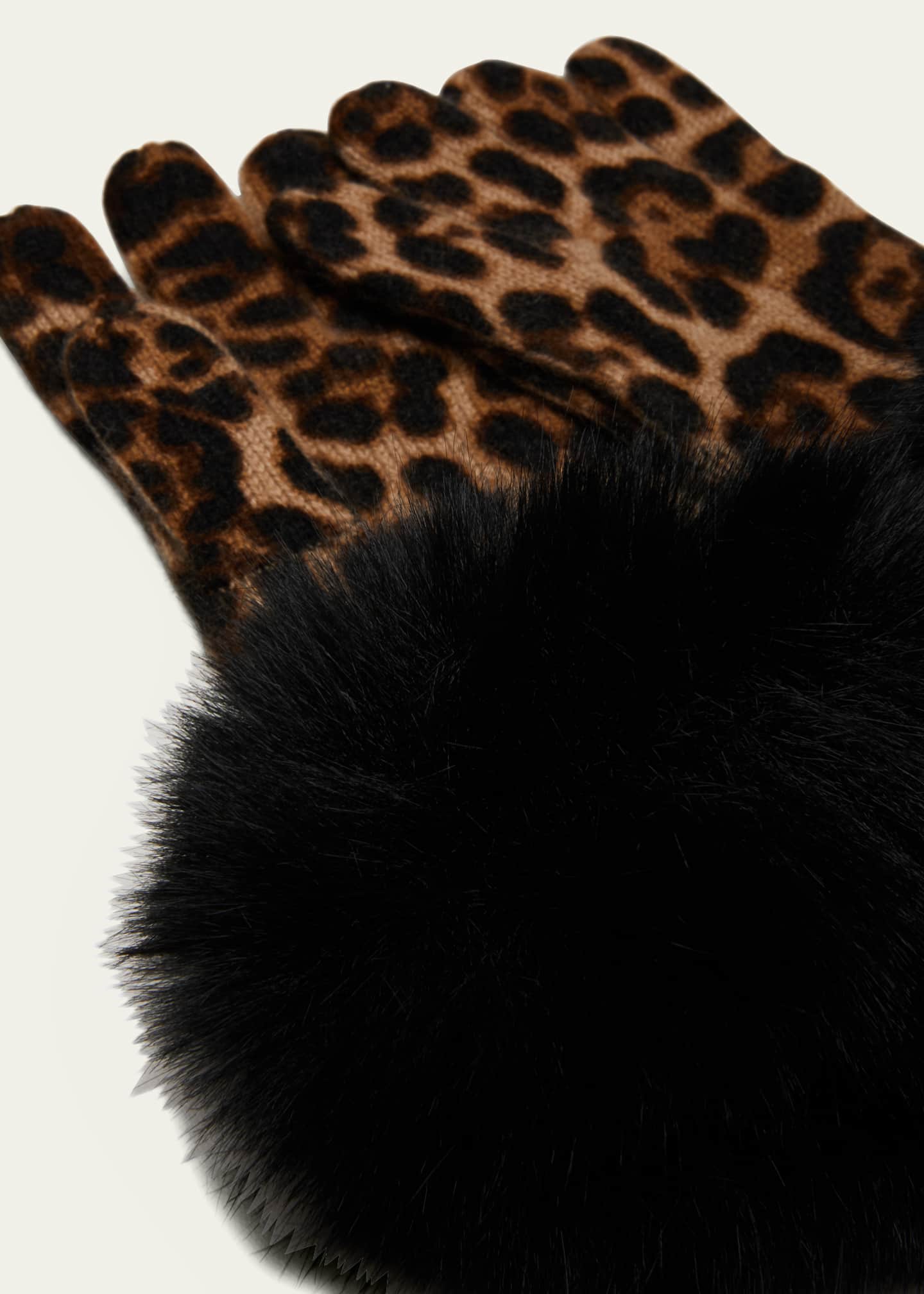 Sofia Cashmere Leopard Print Cashmere Gloves w/ Faux Fur Cuffs Image 2 of 2