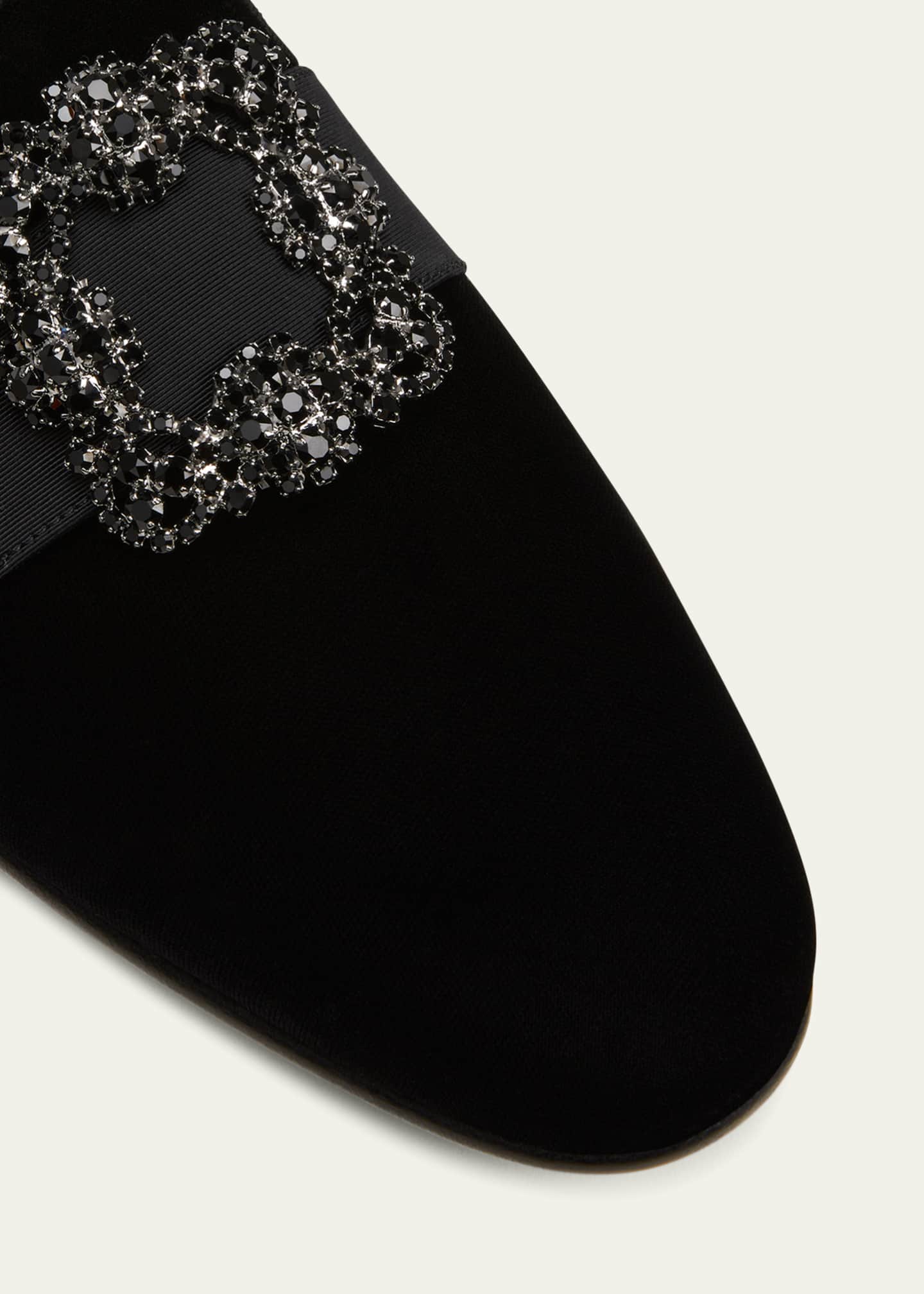 Manolo Blahnik Men's Carlton Square Crystal Buckle Velvet Loafers Image 5 of 5