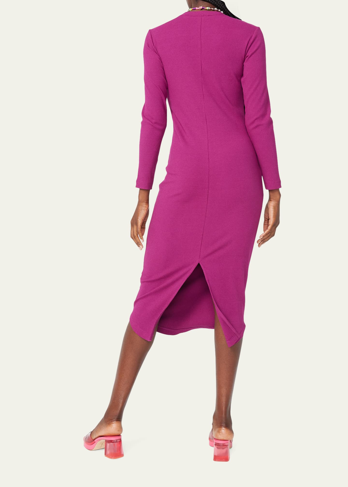 Terez Long Sleeve Rib Midi Dress Bergdorf Goodman 1130