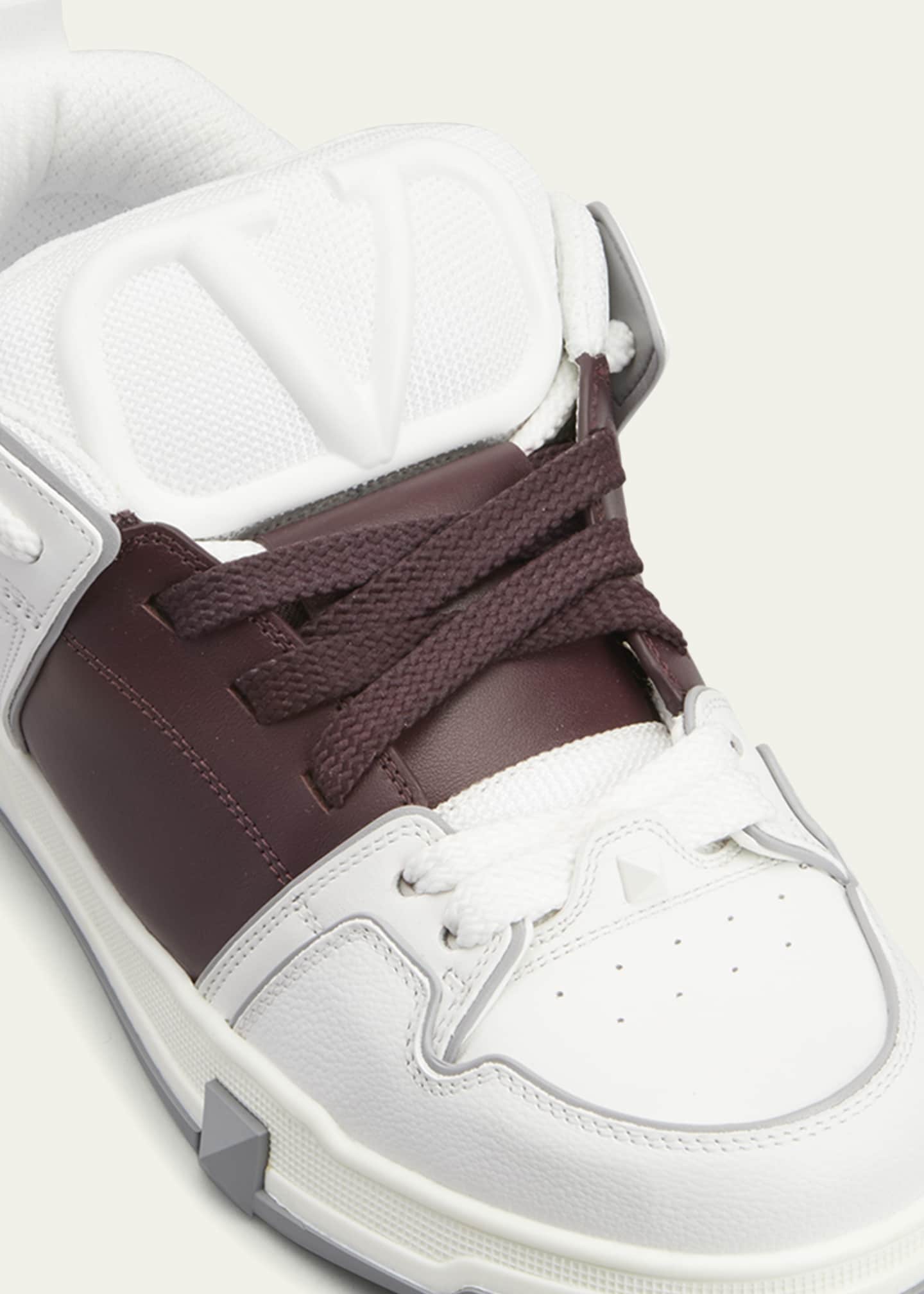 VALENTINO 25S GARAVANI OPEN SKATE SNEAKERS IN WHITE MIX BROWN LAMBSKIN STYLE 15