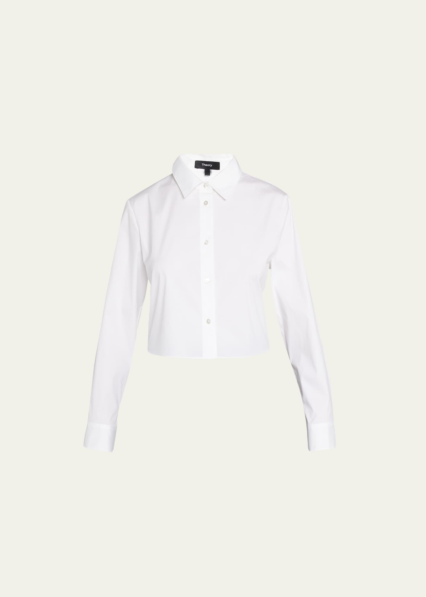 Theory Button-Front Cropped Dress Shirt - Bergdorf Goodman