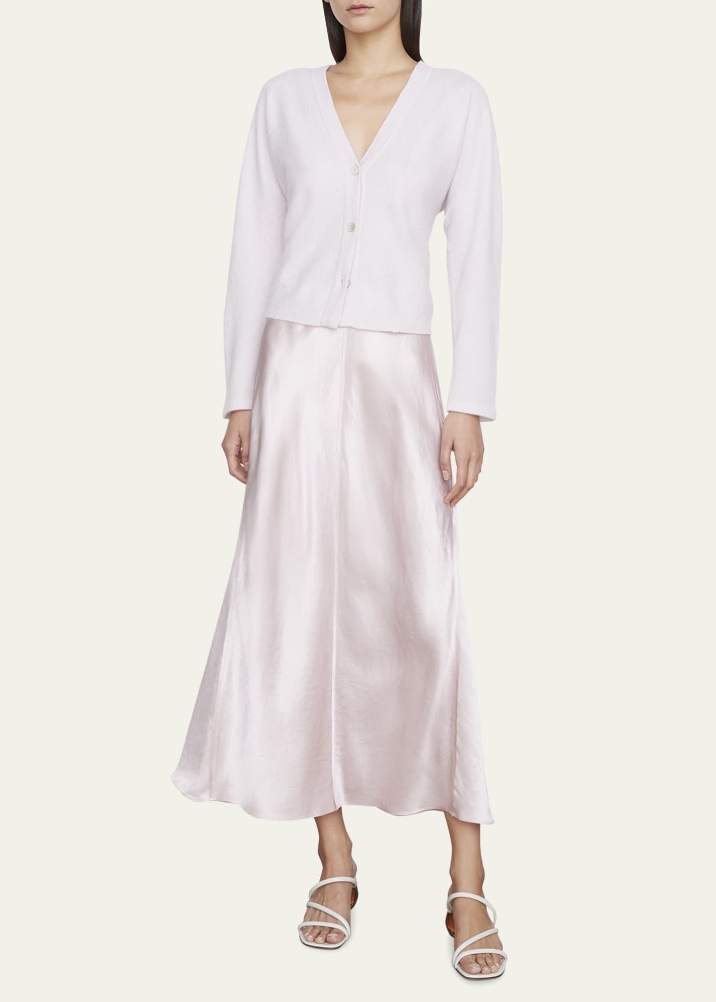 Vince raw-edge shop silk midi skirt