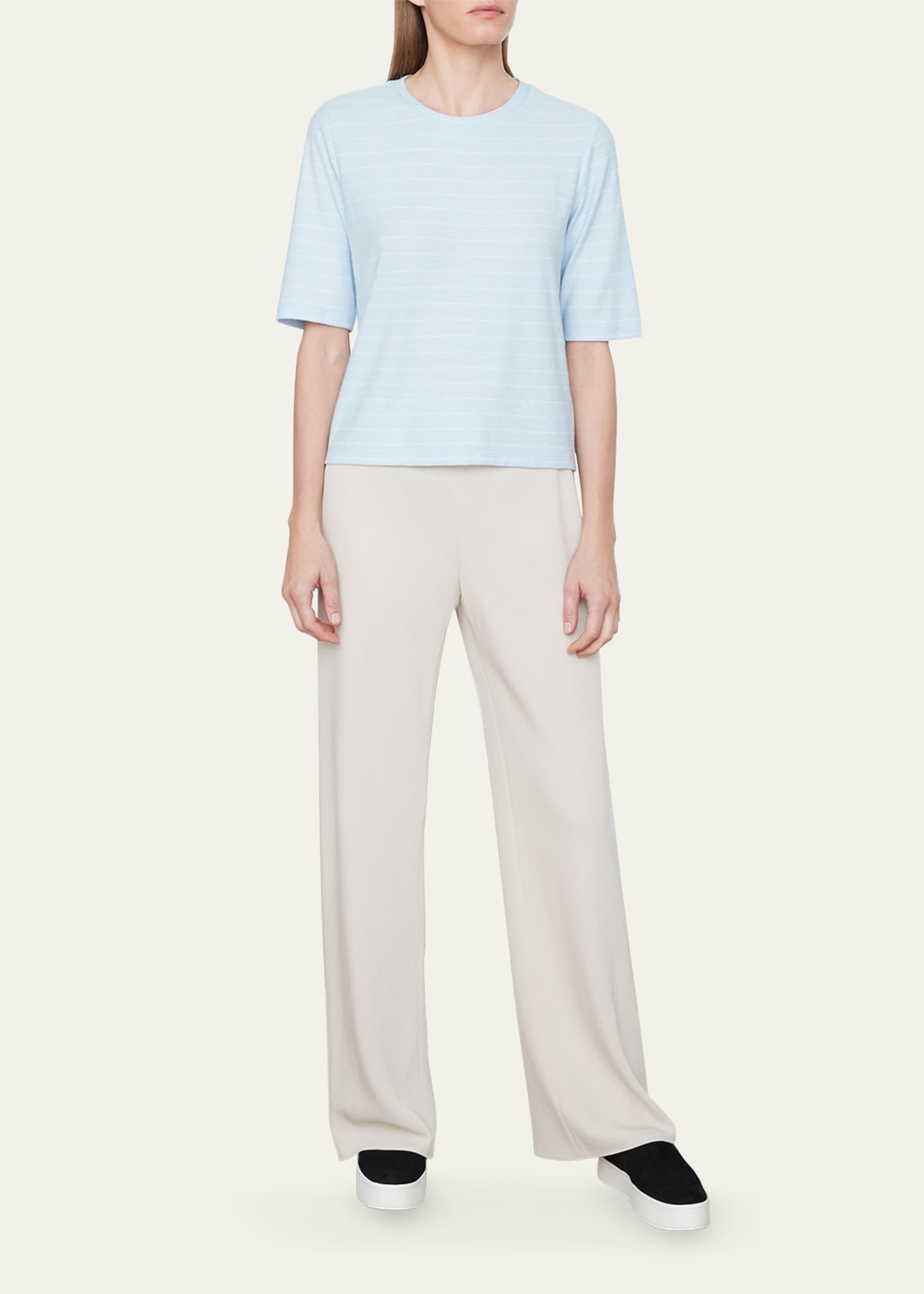 Vince Striped ElbowSleeve Crewneck Top Bergdorf Goodman